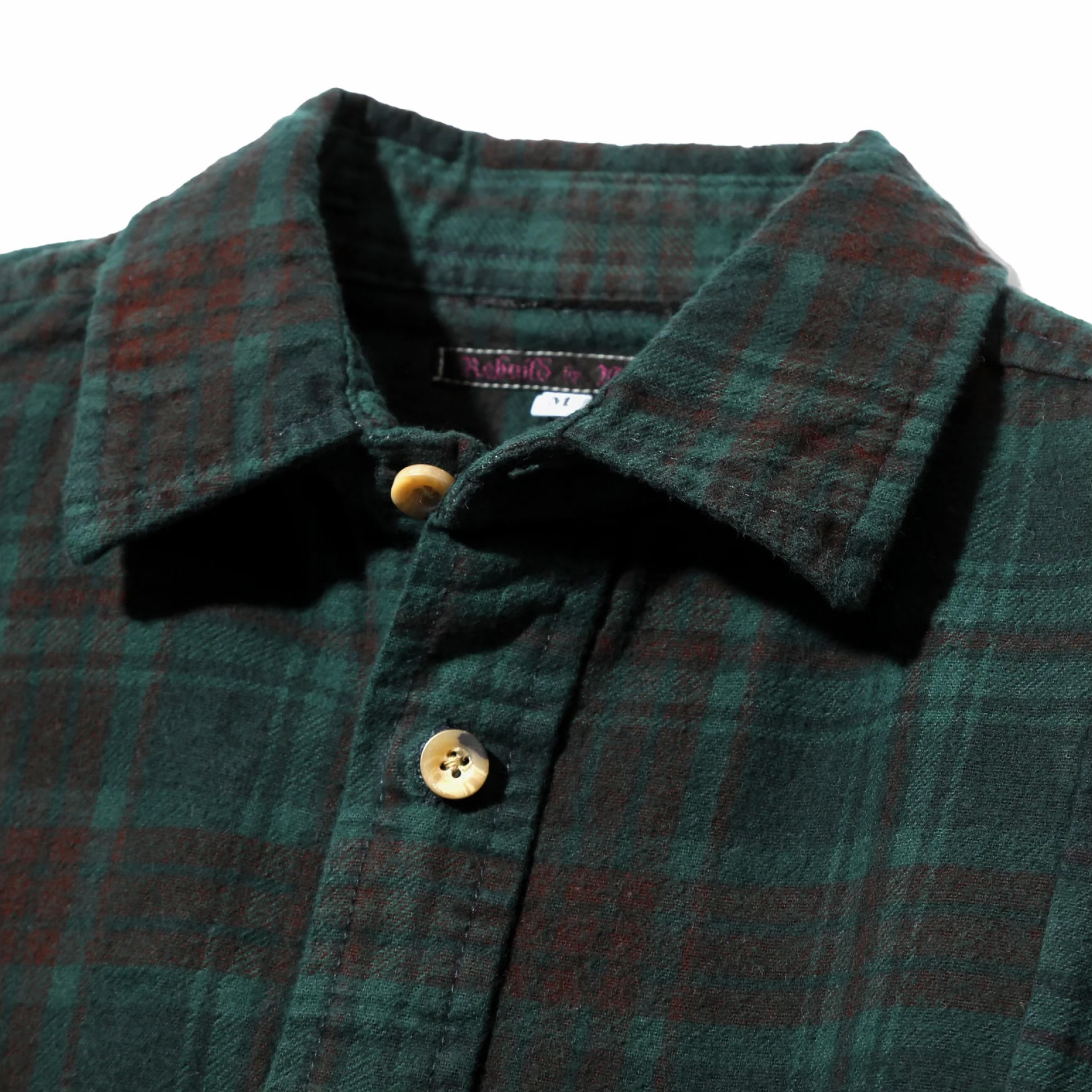 Needles Flannel Shirt - 7 Cuts Shirt - Over Dye (Dark Green) – August