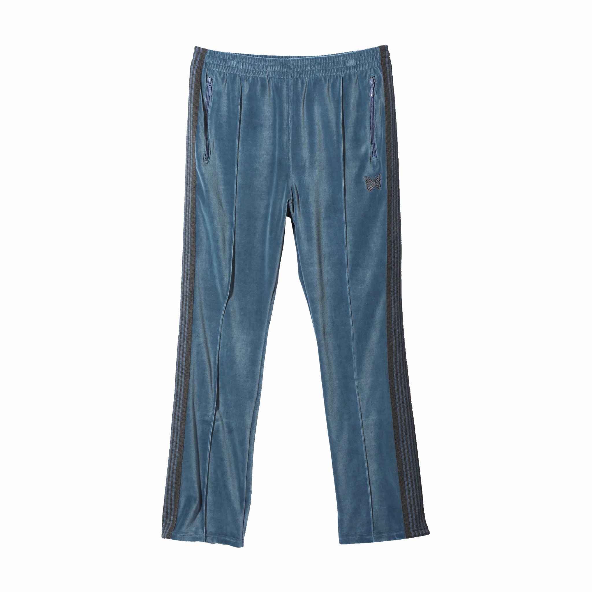 Needles Narrow Track Pant - C/PE Velour (Smoke Blue)