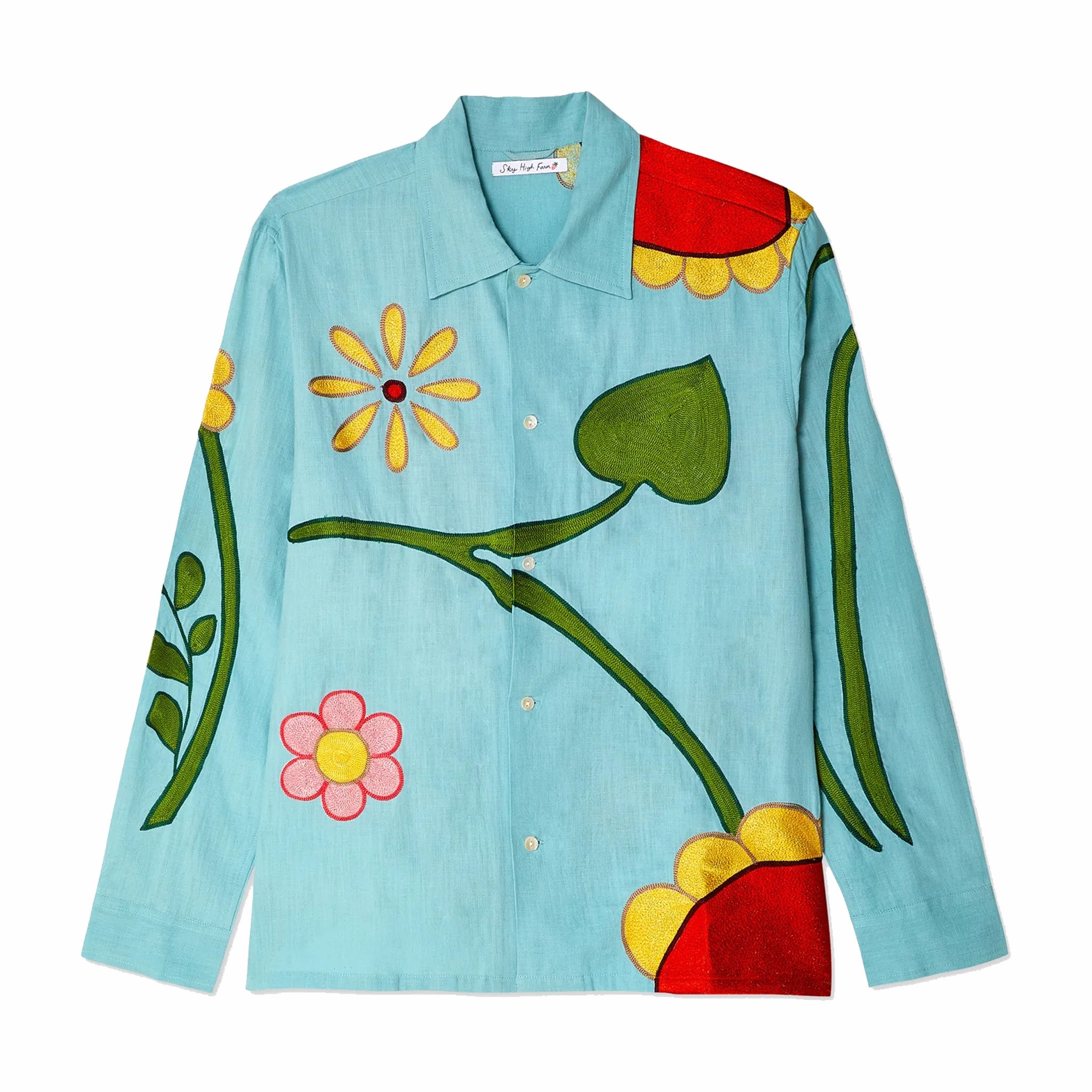 Sky High Farm Workwear Embroidered Flower Shirt (Light Blue)