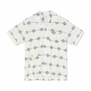 Engineered Garments Camp Shirt - Cotton Ikat Print (White/Black) - August Shop