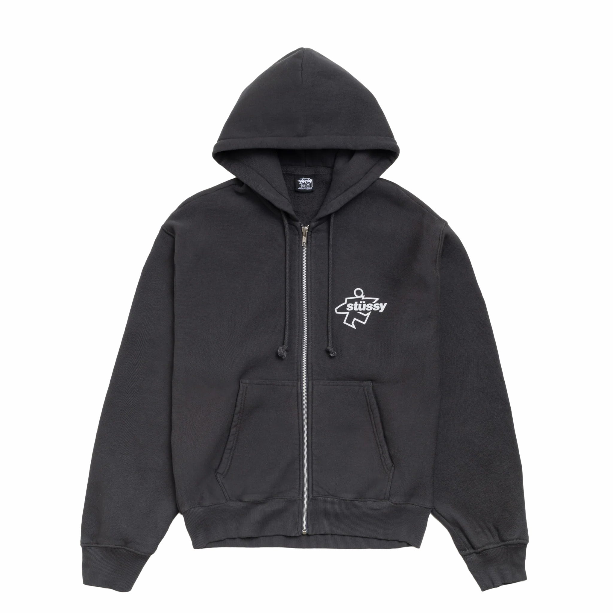 Stüssy Surf Size Garment Dyed Zip Hoodie (Faded Black) - August Shop