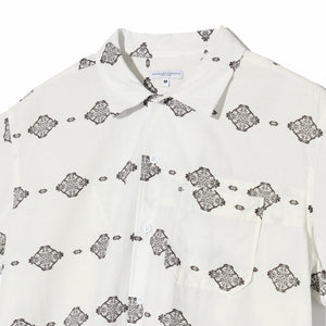 Engineered Garments Camp Shirt - Cotton Ikat Print (White/Black) - August Shop