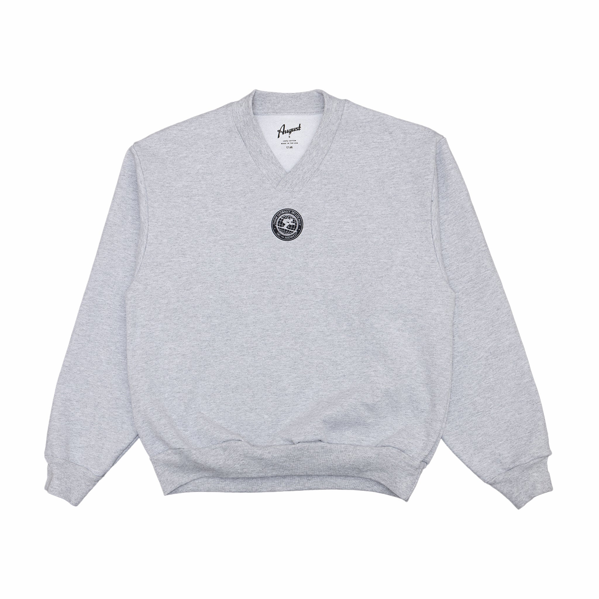 August "Ski the Midwest" V-Neck Wide Fit Sweatshirt (Ash) - August Shop