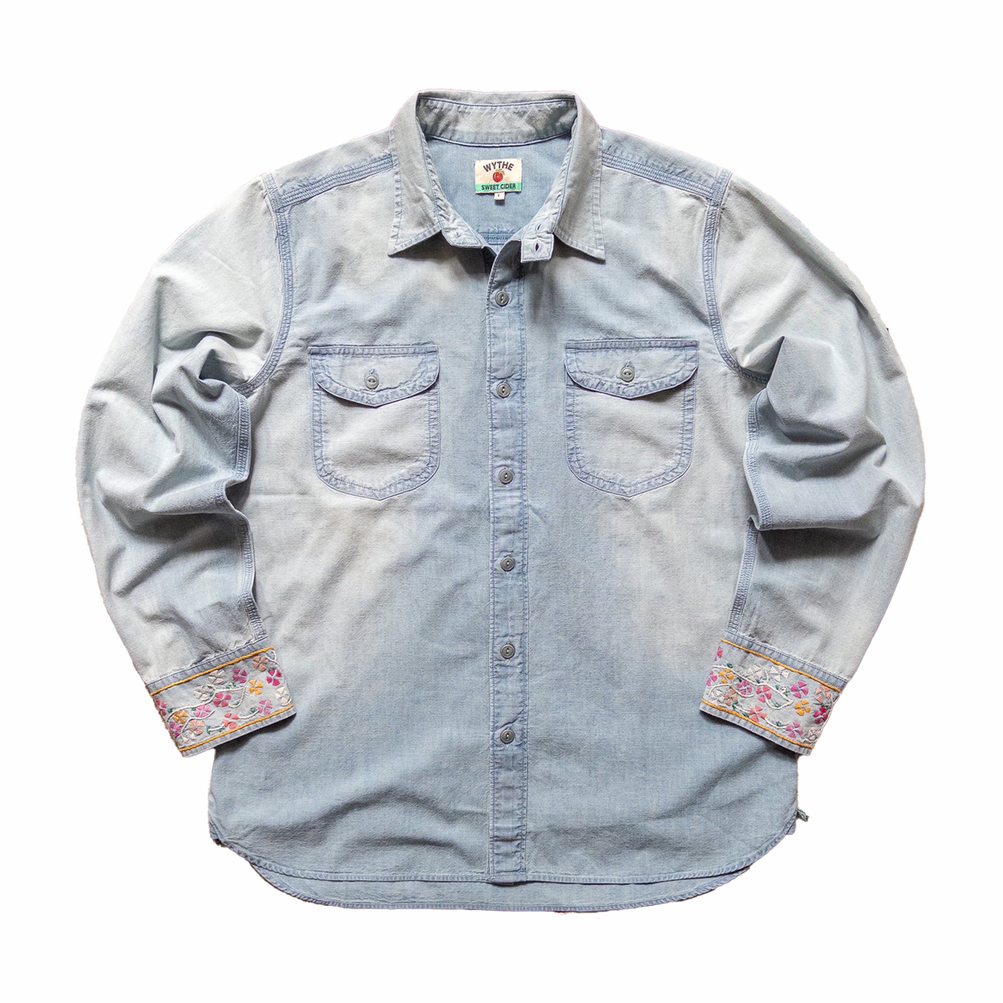 Wythe Embroidered Chambray Workshirt (Washed and Sunfaded Indigo) - August Shop