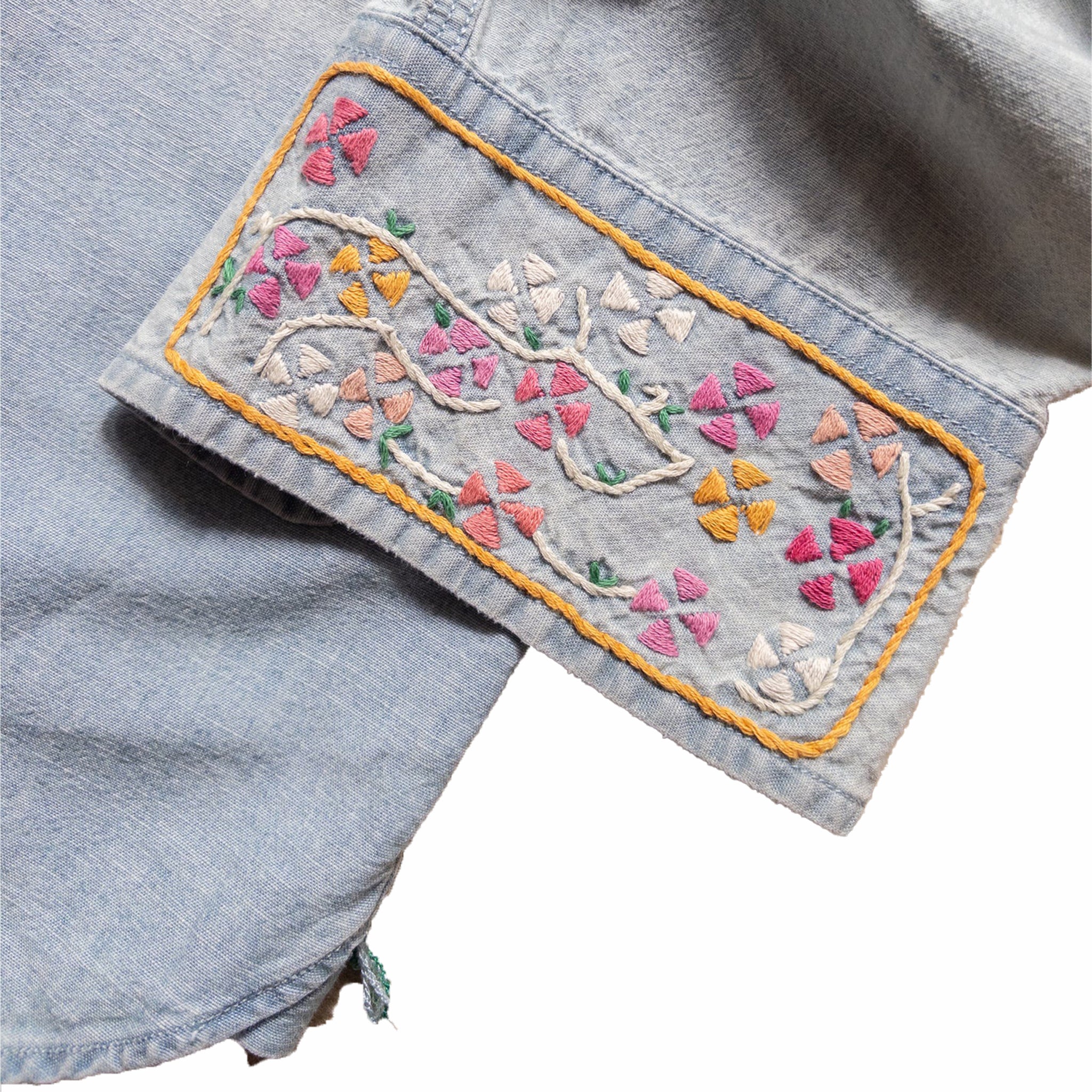 Wythe Embroidered Chambray Workshirt (Washed and Sunfaded Indigo) - August Shop
