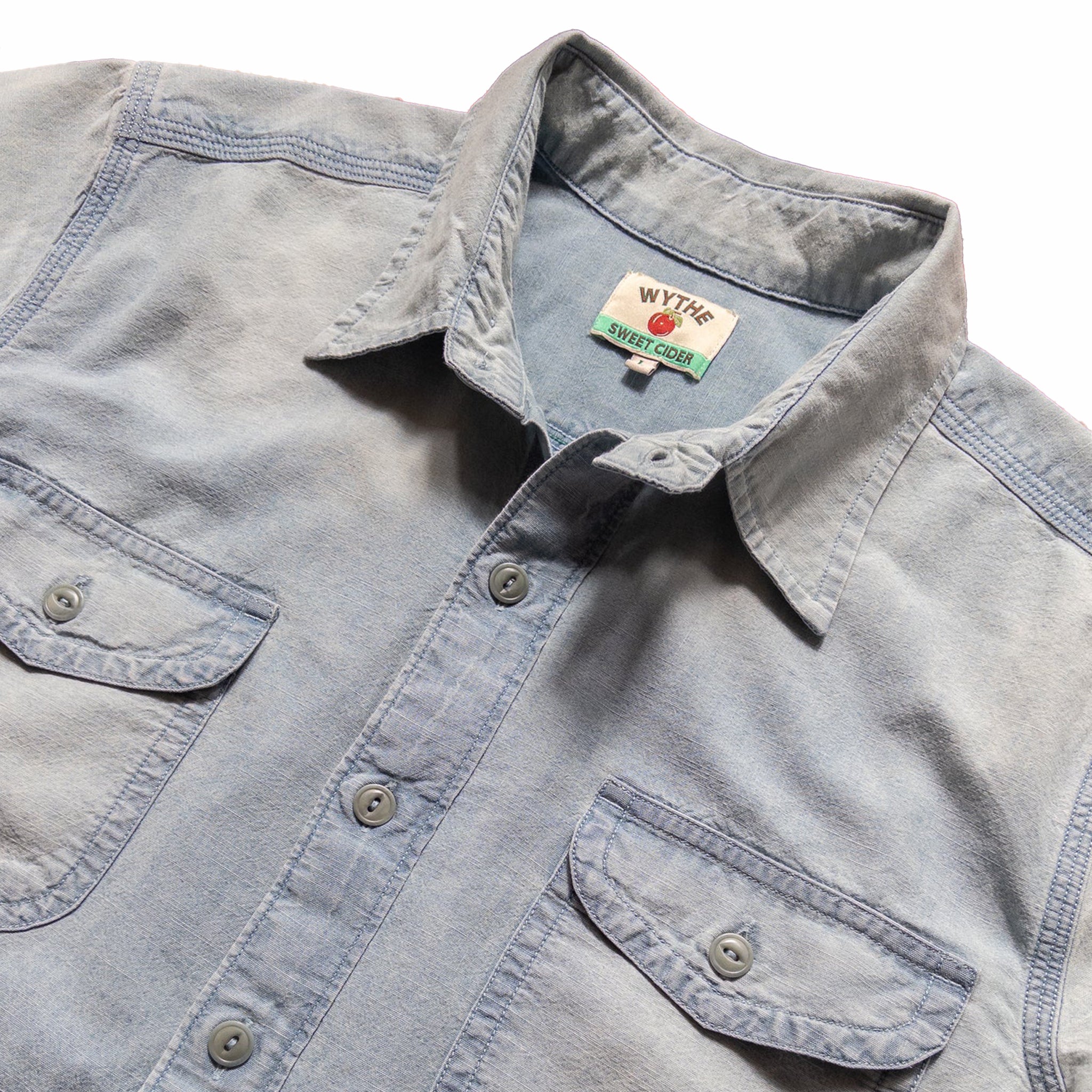 Wythe Embroidered Chambray Workshirt (Washed and Sunfaded Indigo) - August Shop
