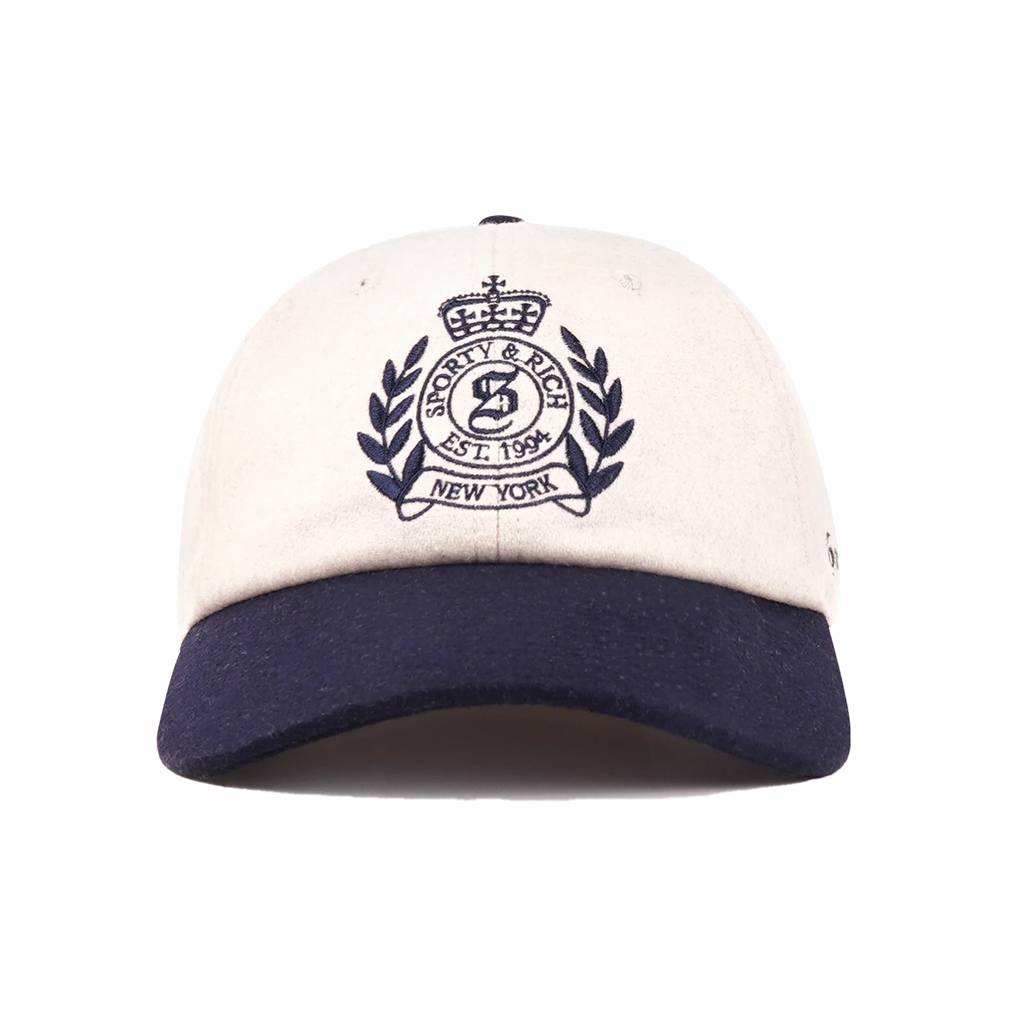 Sporty &amp; Rich NY Crest Wool Hat (Ecru/Dark Navy)