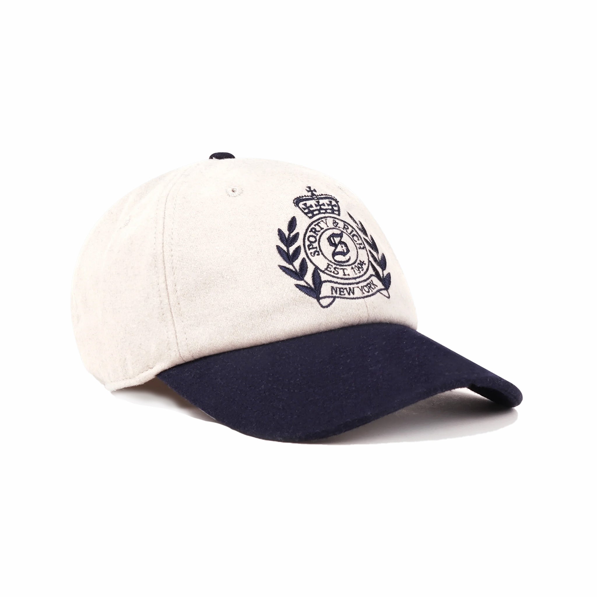 Sporty &amp; Rich NY Crest Wool Hat (Ecru/Dark Navy)