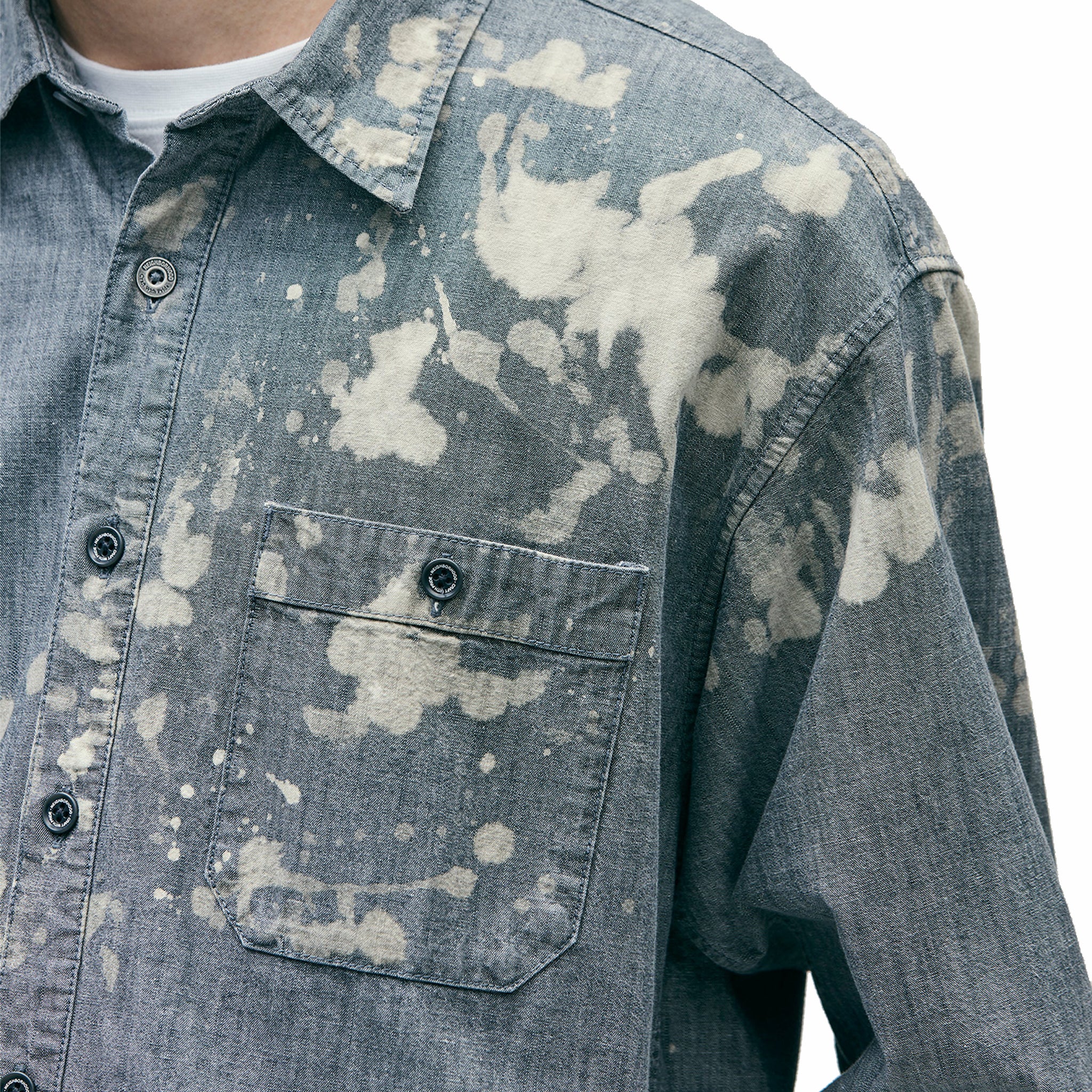 Neighborhood Garment Bleach Chambray Shirt LS (Indigo) - August Shop
