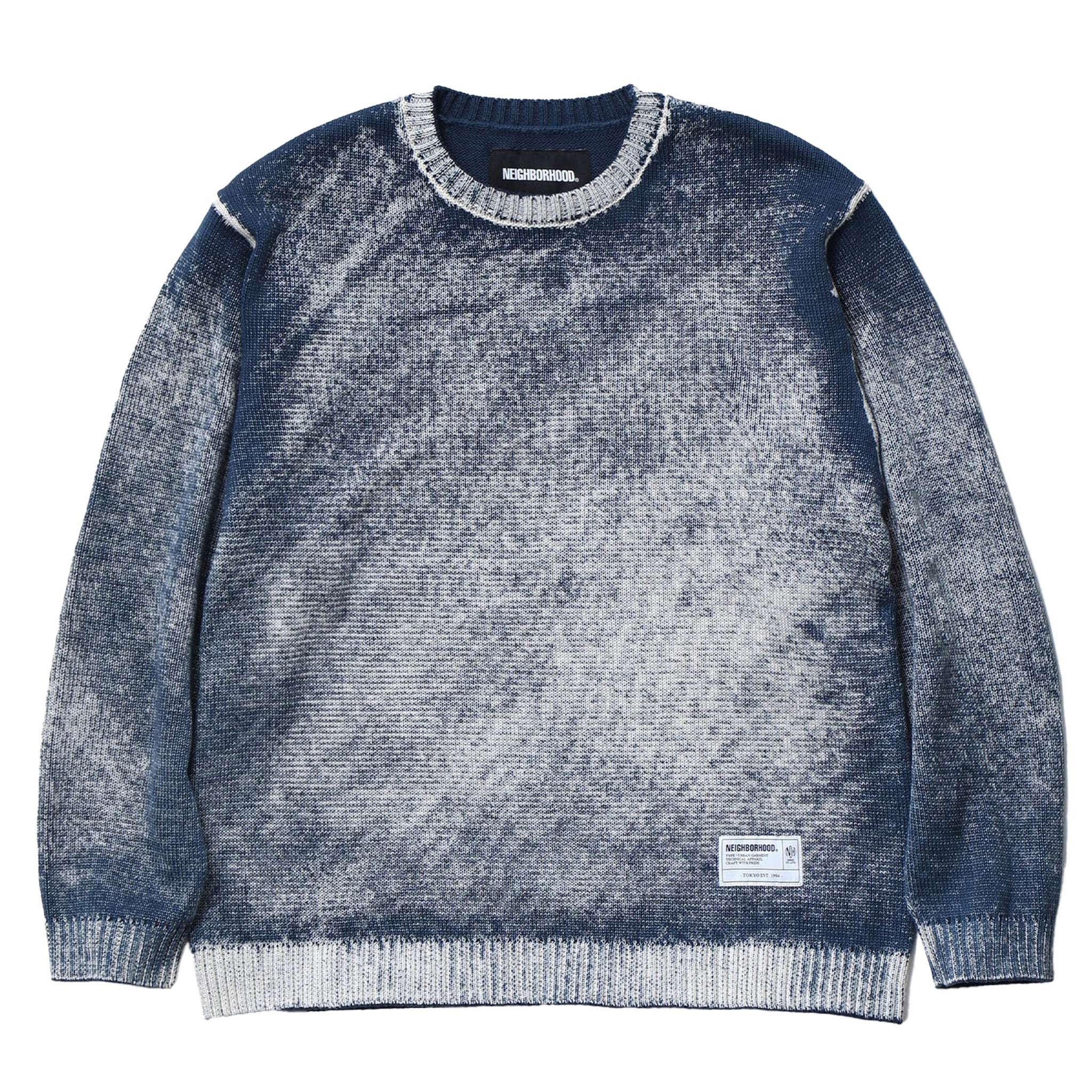 Neighborhood Pigment Bleed Crewneck Sweater (Navy) - August Shop