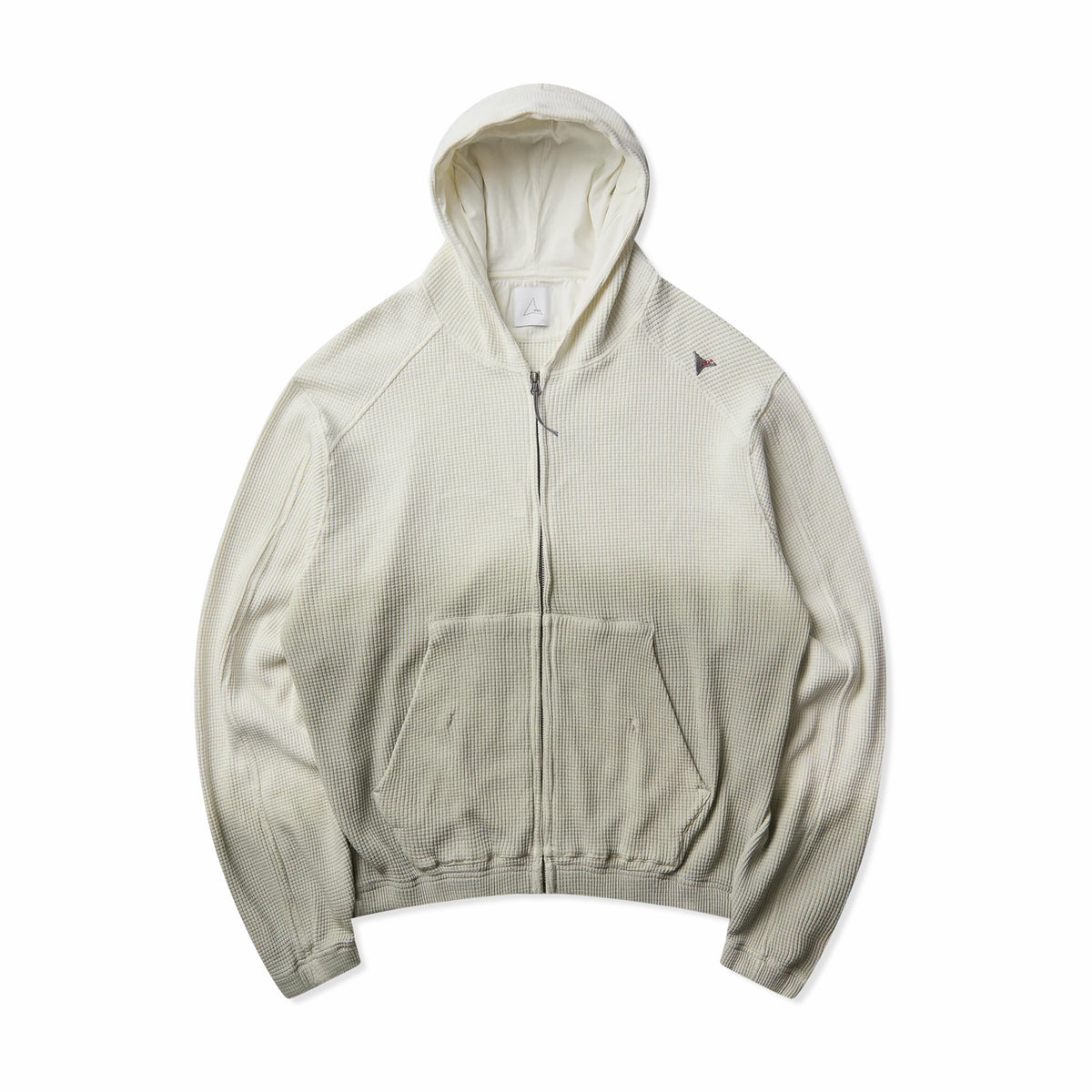 ROA Bee Sun Faded Organic Waffle Zip Up Hoodie (Dirty White)