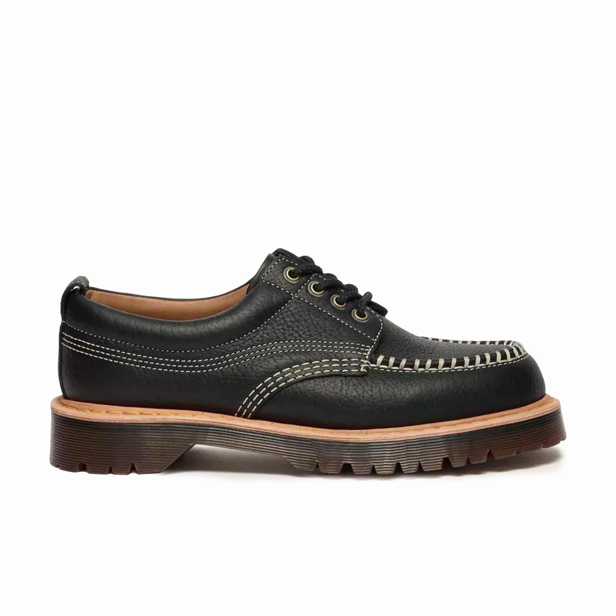 Dr. Martens Unisex Lowell Leather Moc Toe Shoes - Black (Wild Grain) - August Shop