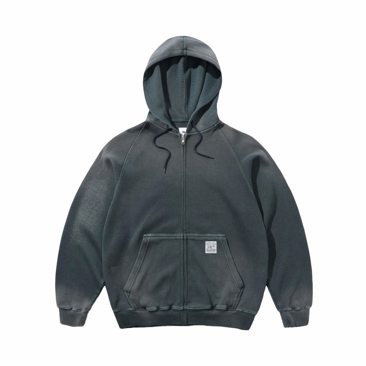 Butter Goods Faded Waffle Zip-Thru Hood (Washed Black)