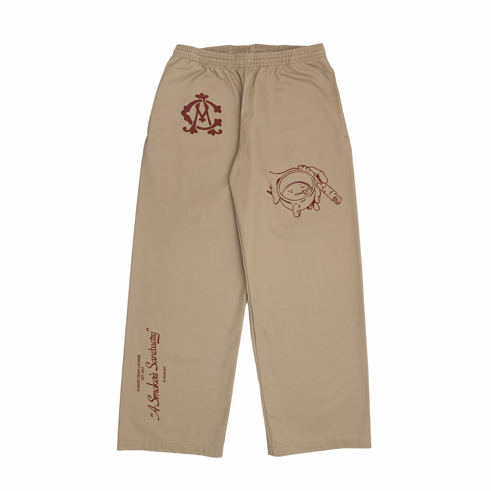 August "Cigar Lounge - Cuban Heritage" Wide Leg Casual Pants (Khaki) - August Shop