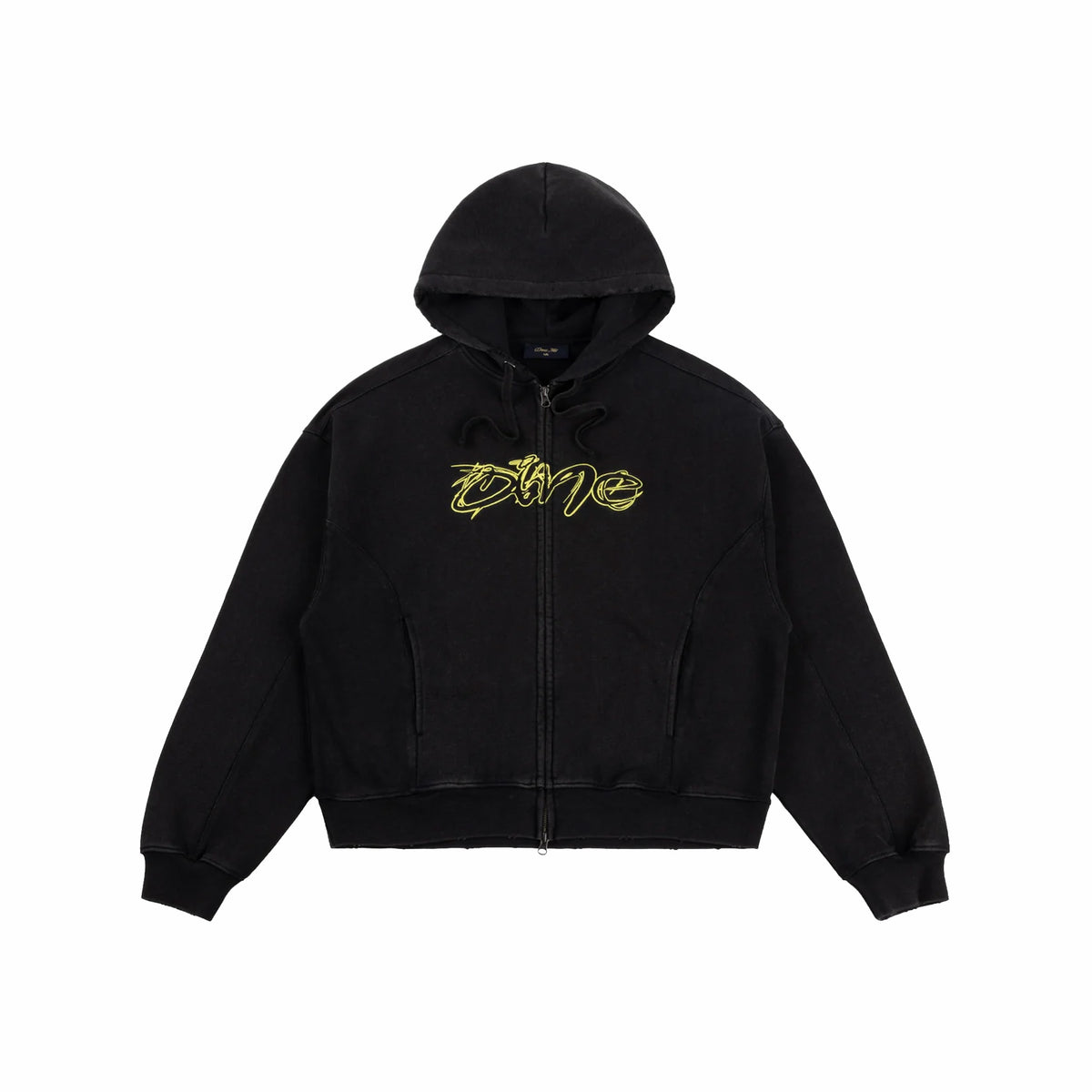 Dime Distressed Terry Zip Hoodie (Acid Black)