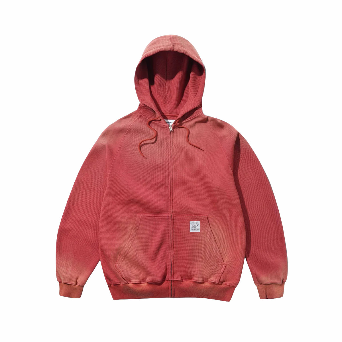 Butter Goods Faded Waffle Zip-Thru Hood (Washed Red)