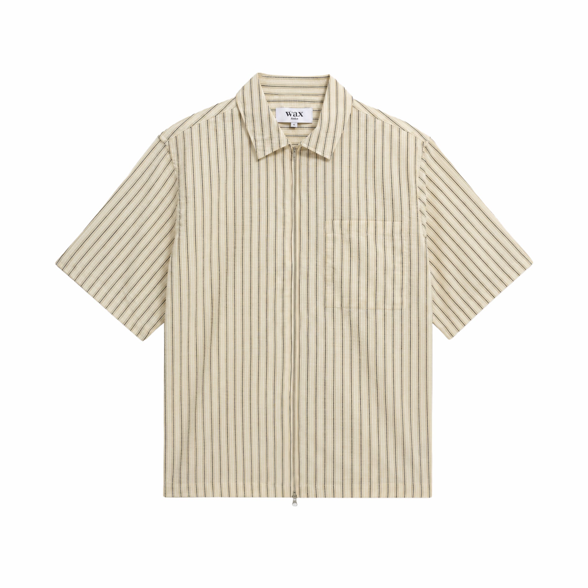 Wax London Sears Zip SS Shirt - Seersucker (Stripe Natural/Navy)