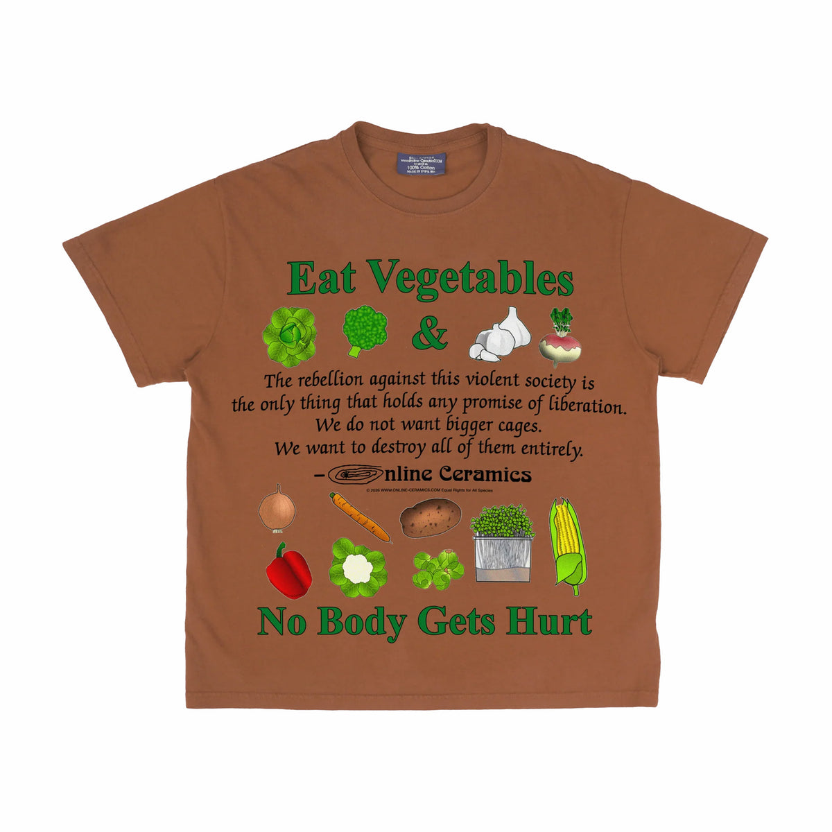 Online Ceramics Eat Vegetables Tee (Rust) - August Shop