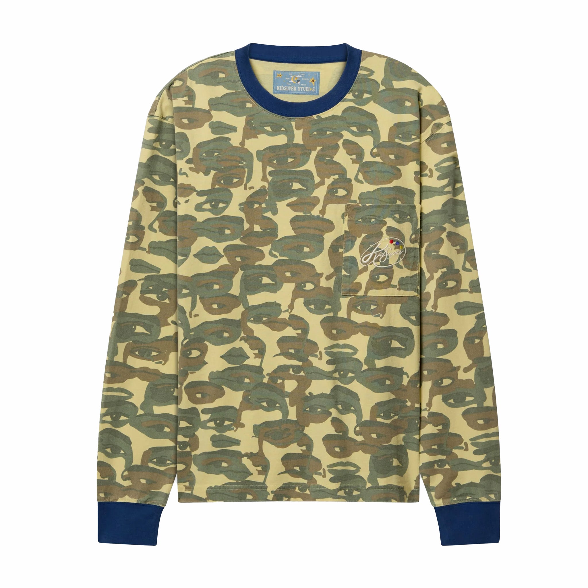 Kidsuper Face Camo Longsleeve Shirt (Heavy Wash/Blue Rib) - August Shop