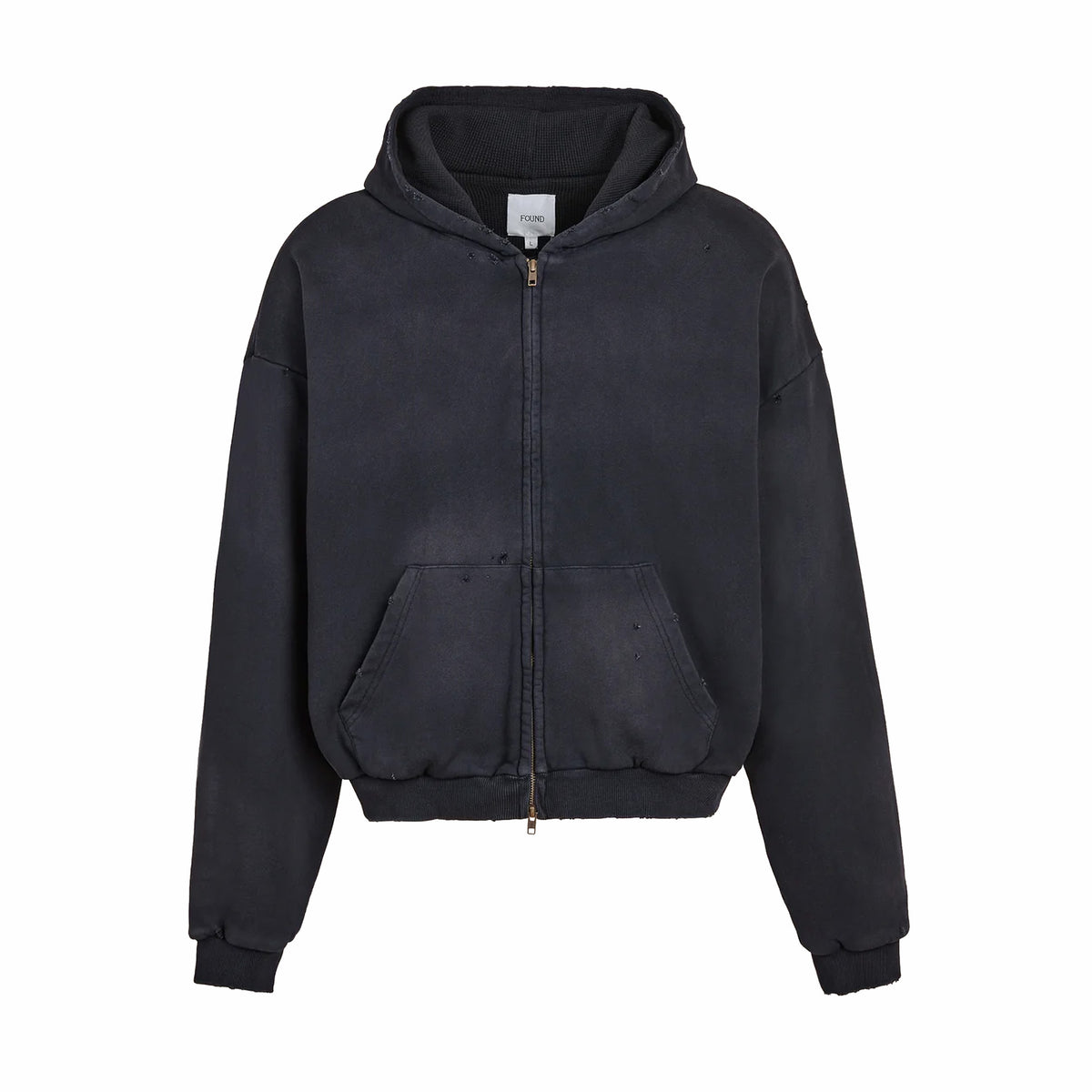 Found Distressed Thermal-Lined Zip Up Hoodie (Vintage Black) - August Shop
