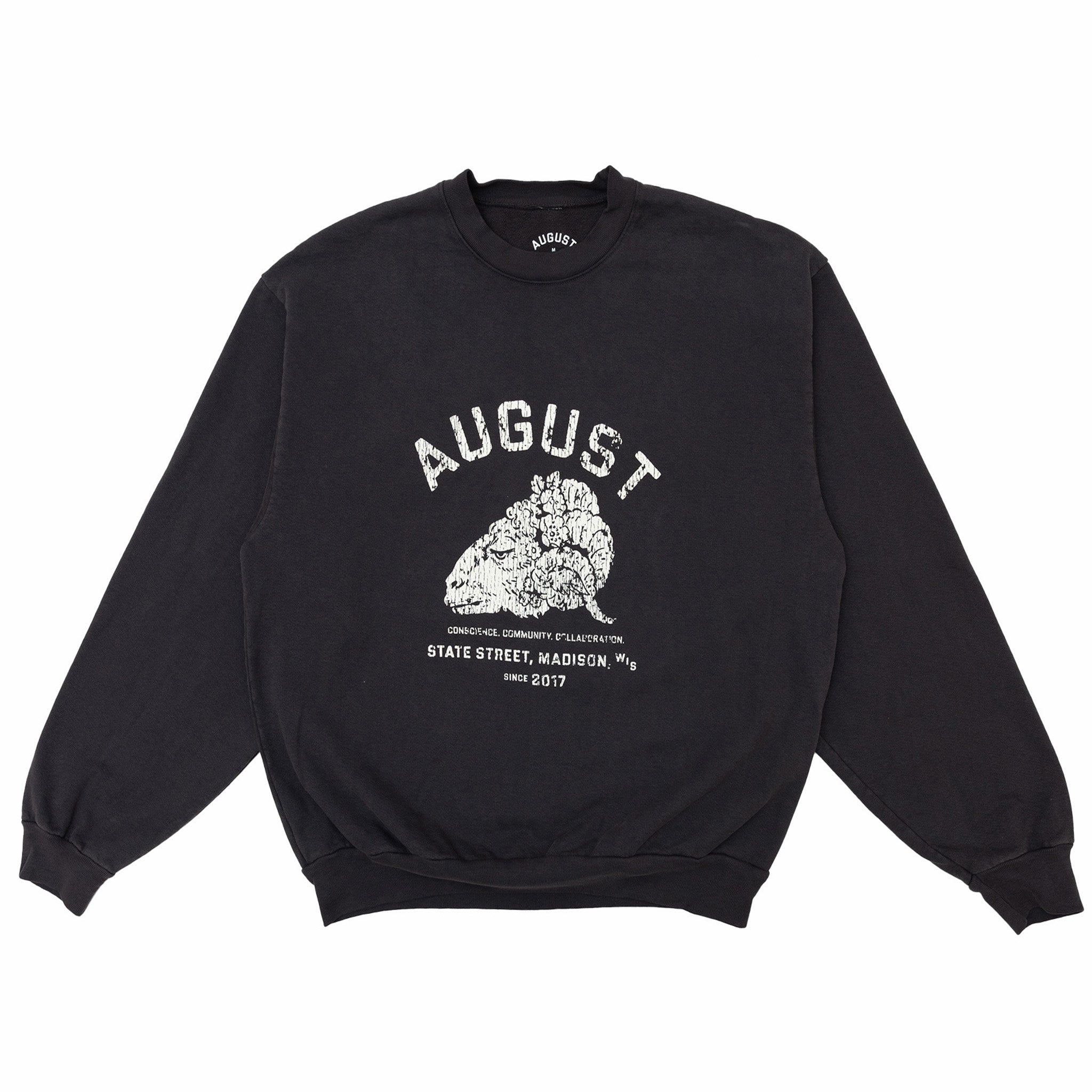 August 8 Year Anniversary "Rams Head" 14oz Cotton Crewneck (Dolphin Blue) - August Shop