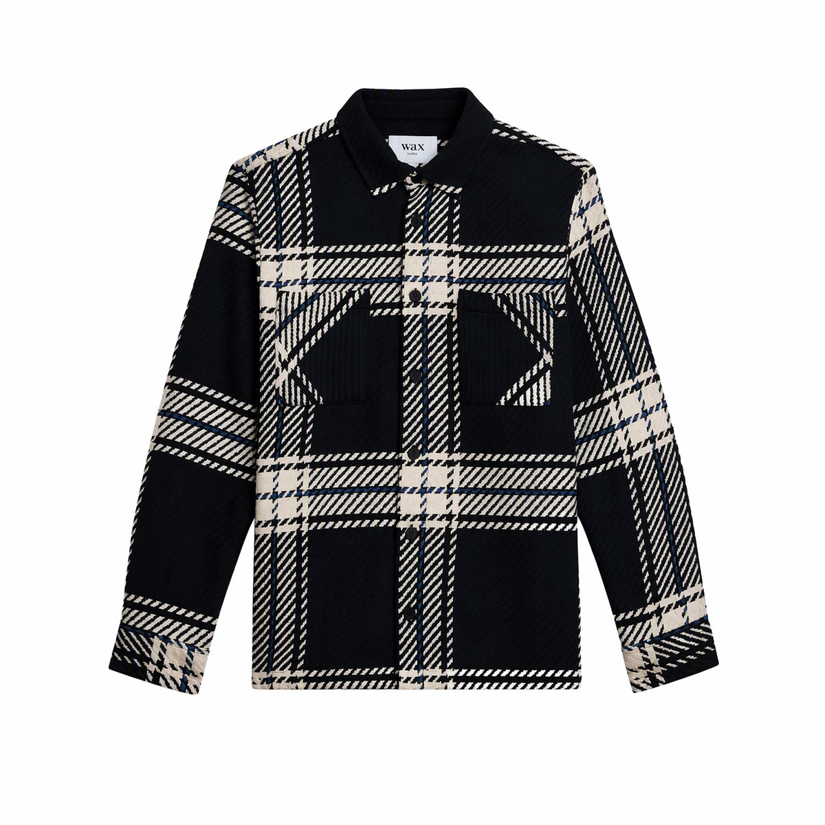 Wax London Whiting Overshirt - Oversize Grid Check (Black/Ecru)