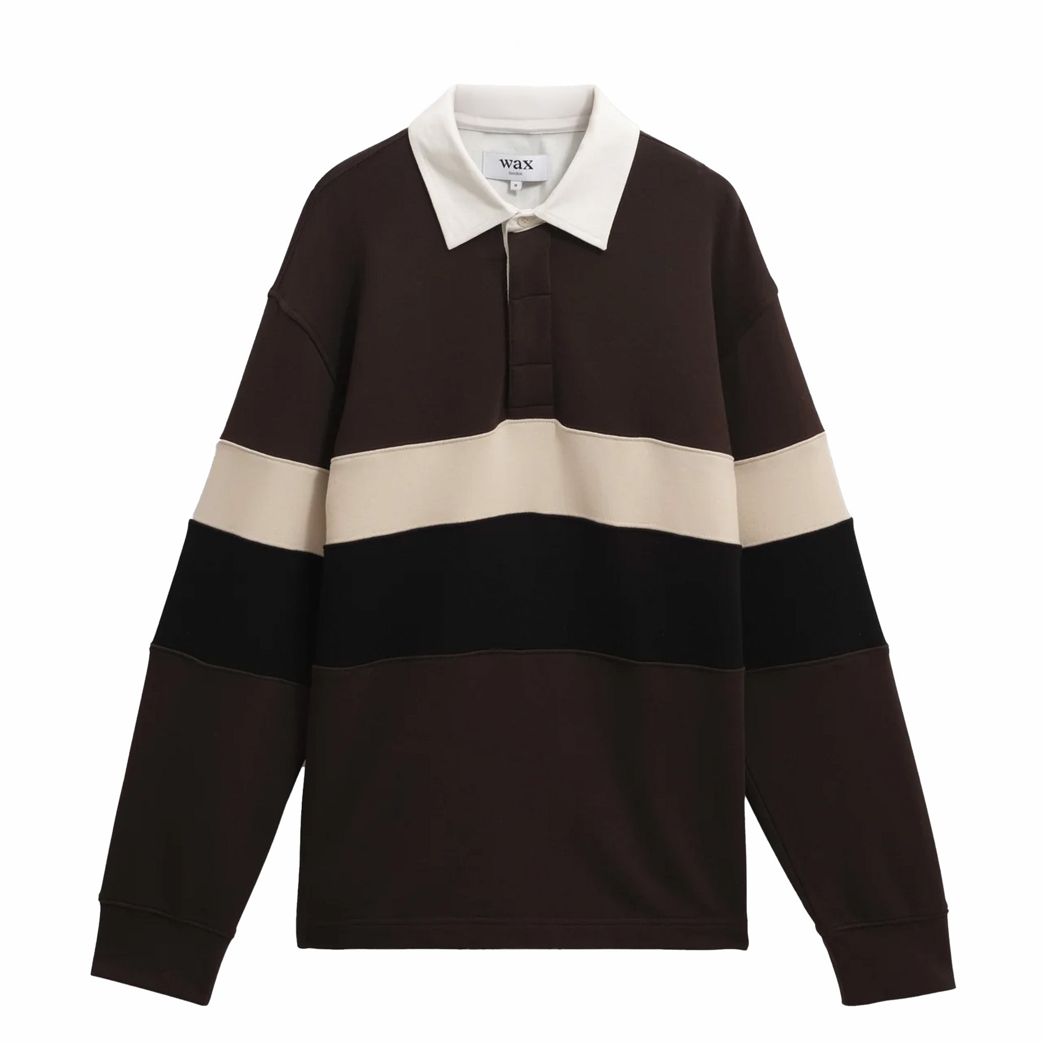 Wax London Rowhill Rugby Shirt - Panelled Loopback (Brown/Black) - August Shop