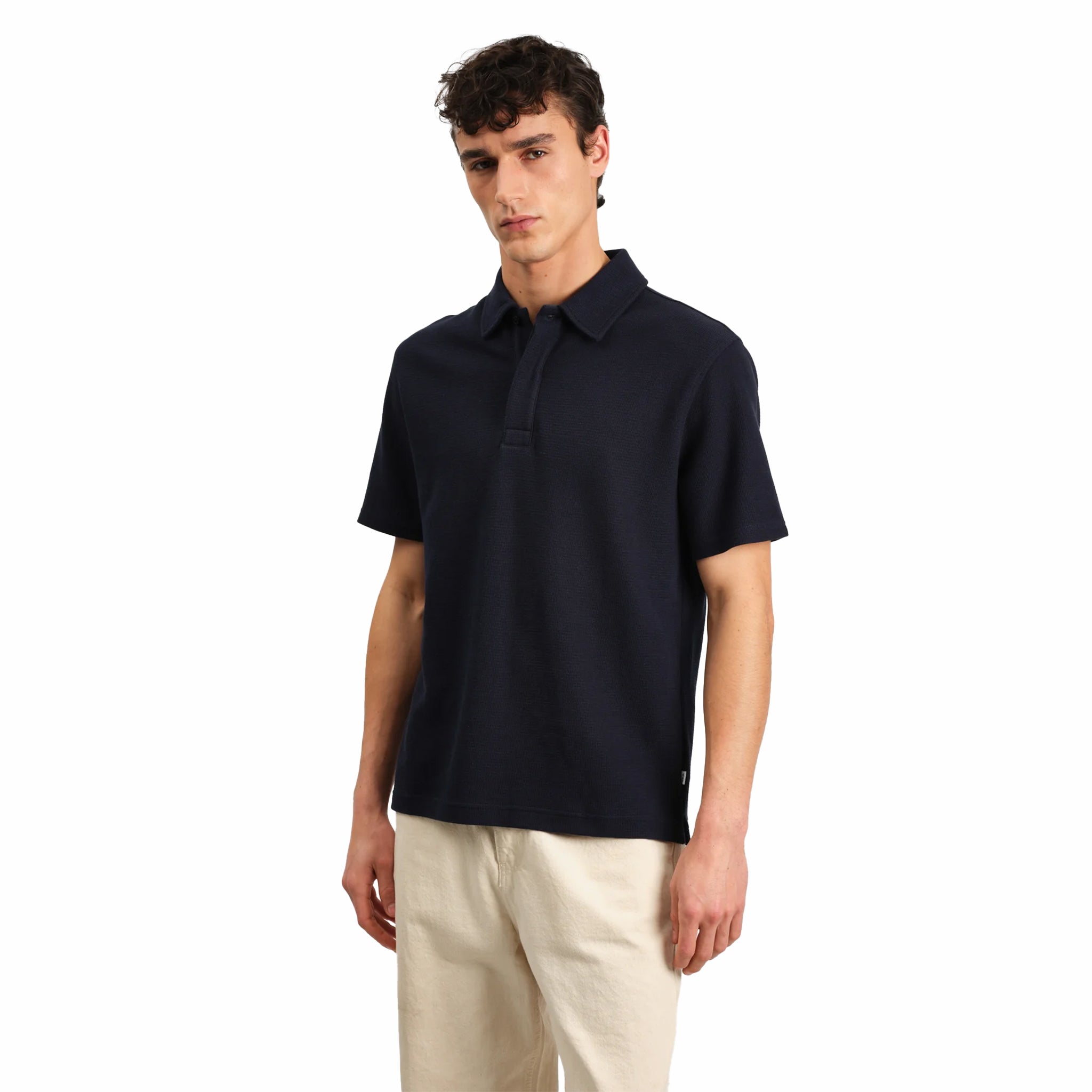 Wax London Shore SS Polo - Mini Texture (Navy) - August Shop