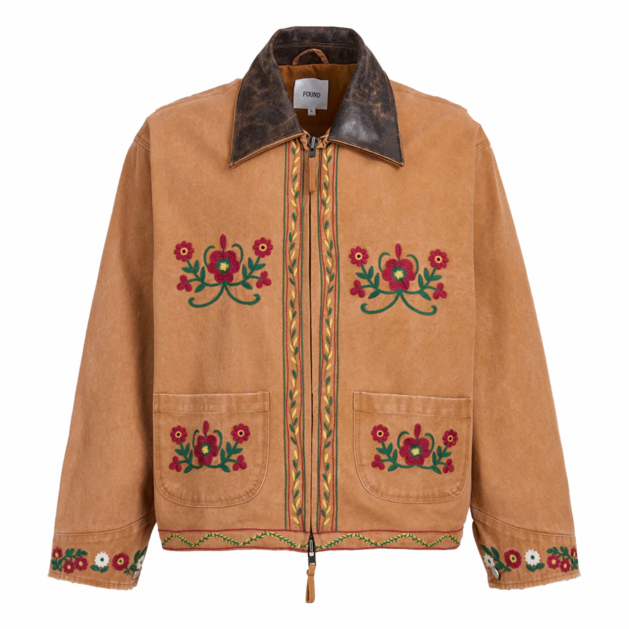 Found Rosette Canvas Embroidered Work Jacket (Vintage Brown) - August Shop