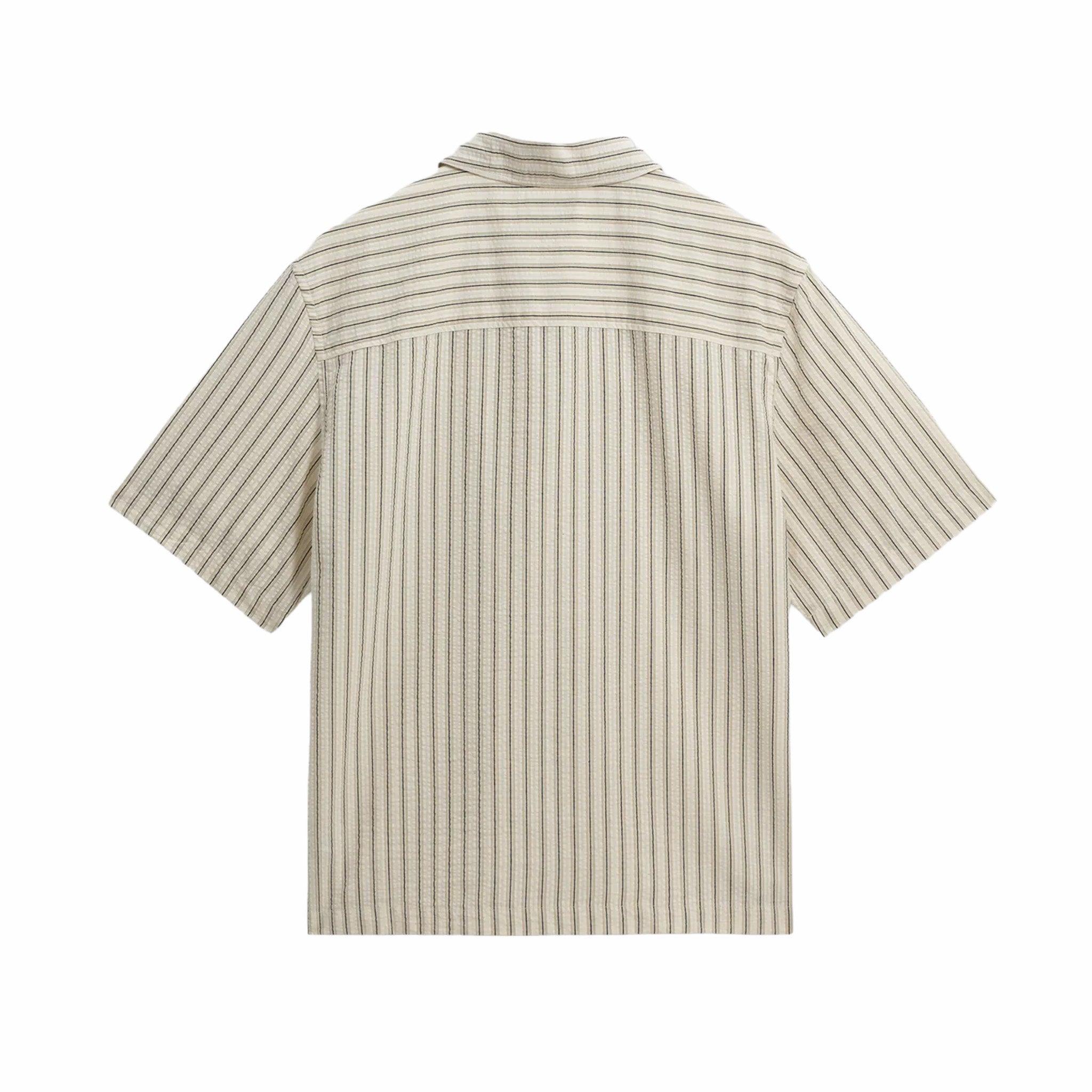 Wax London Sears Zip SS Shirt - Seersucker (Stripe Natural/Navy)