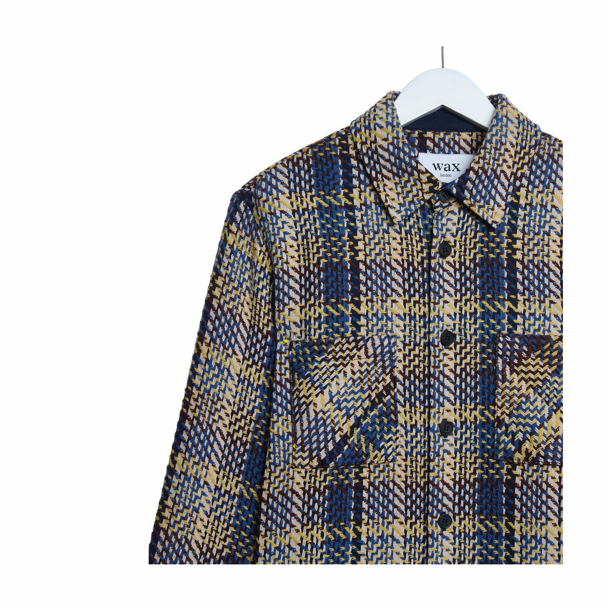 Wax London Whiting Overshirt - Grain Check (Blue/Multi)