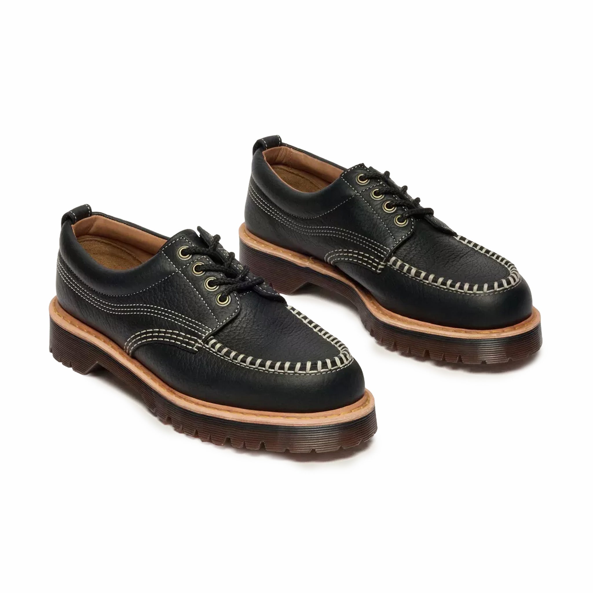 Dr. Martens Unisex Lowell Leather Moc Toe Shoes - Black (Wild Grain) - August Shop