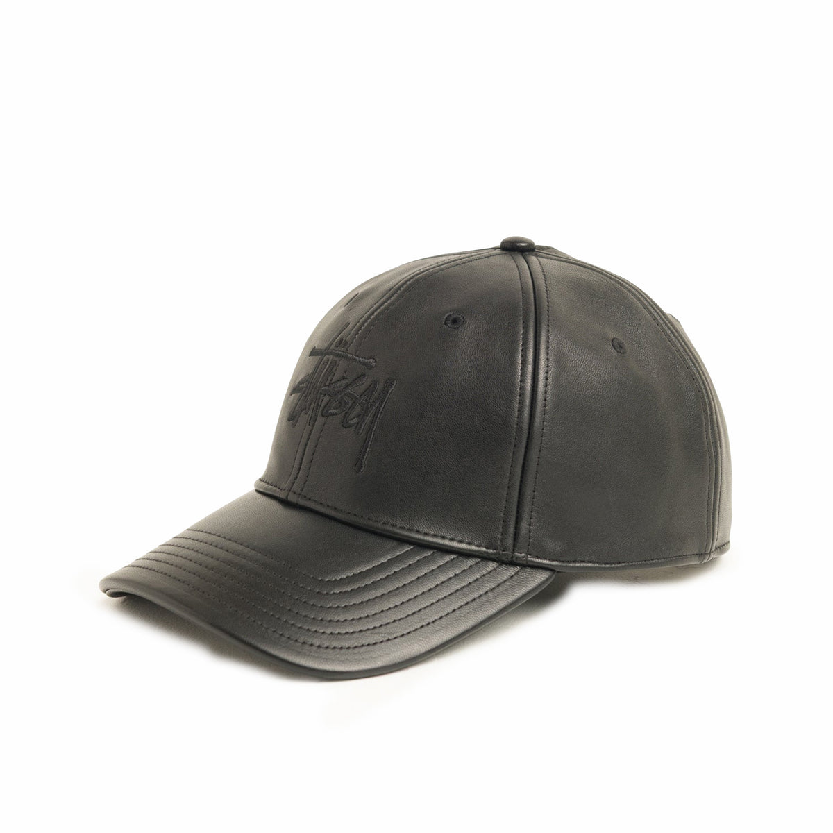 Stüssy Leather Strapback Cap (Black) - August Shop