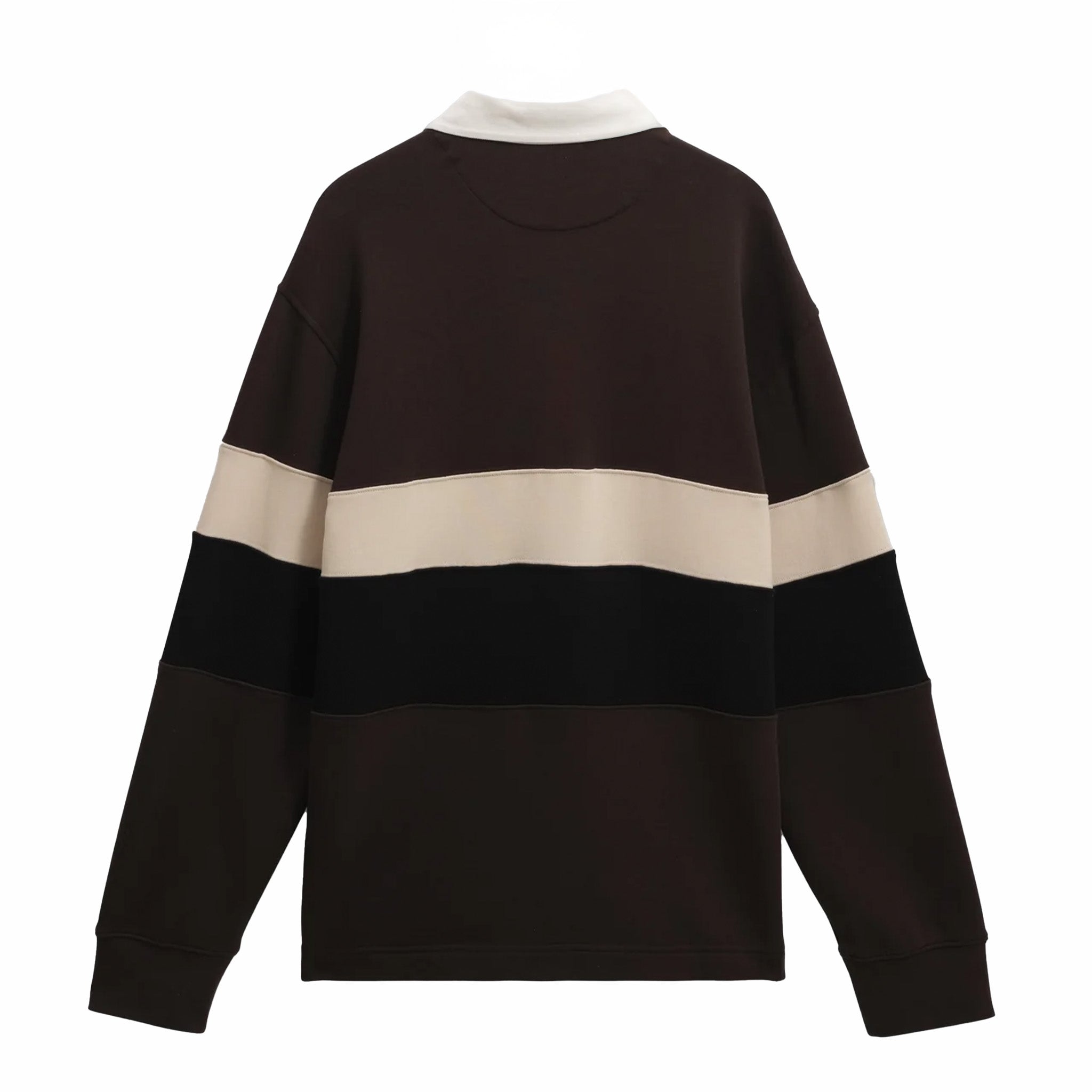 Wax London Rowhill Rugby Shirt - Panelled Loopback (Brown/Black) - August Shop
