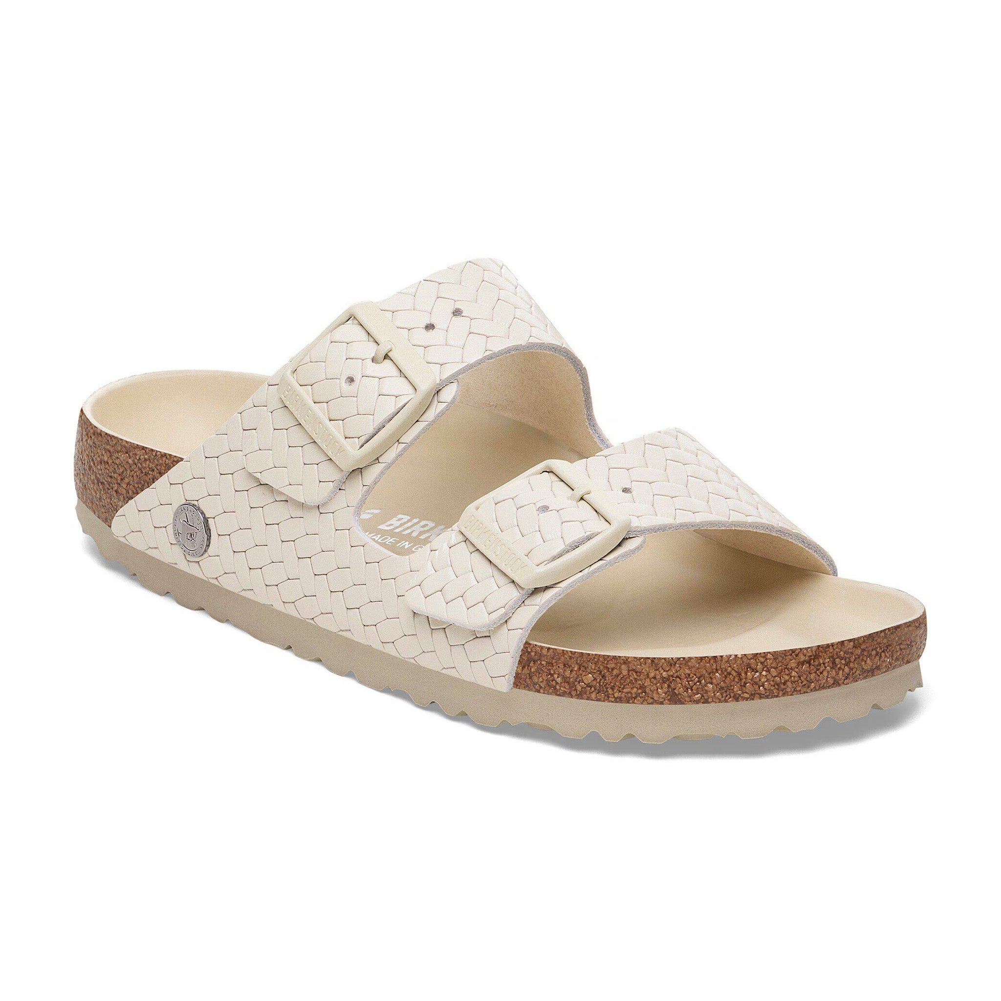 Birkenstock Women's Arizona Leather - Narrow (Woven Embossed Ecru) - August Shop