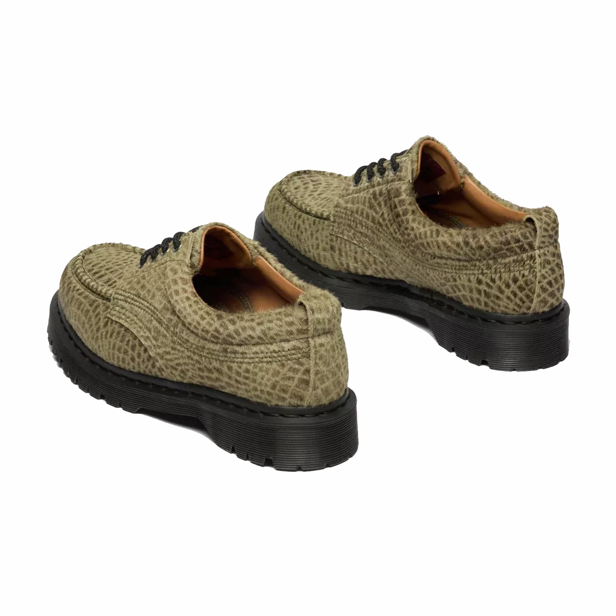 Dr. Martens Unisex Lowell Hair On Leather Moc Toe Shoes - Pebble Emboss (Olive Green)