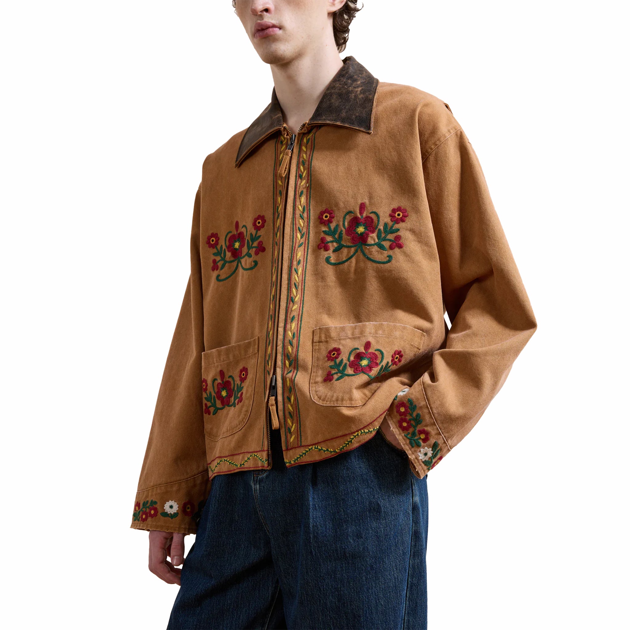 Found Rosette Canvas Embroidered Work Jacket (Vintage Brown) - August Shop