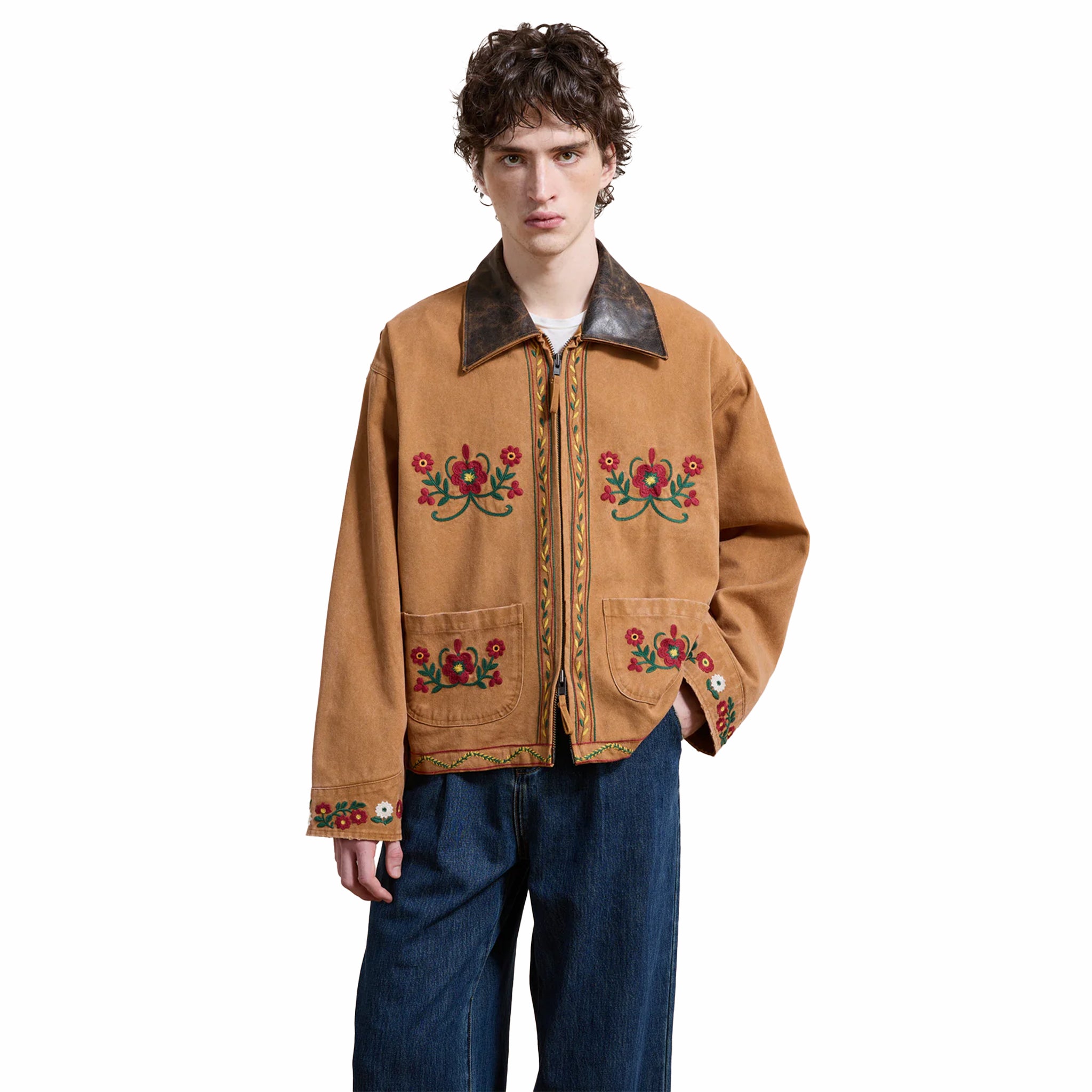Found Rosette Canvas Embroidered Work Jacket (Vintage Brown) - August Shop