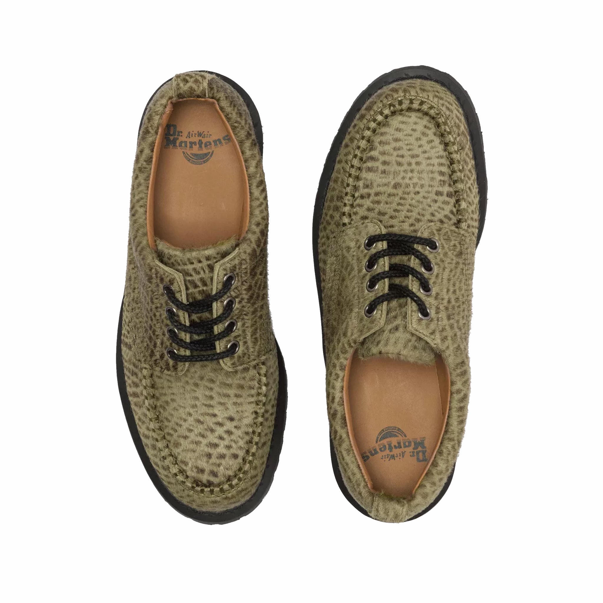 Dr. Martens Unisex Lowell Hair On Leather Moc Toe Shoes - Pebble Emboss (Olive Green)