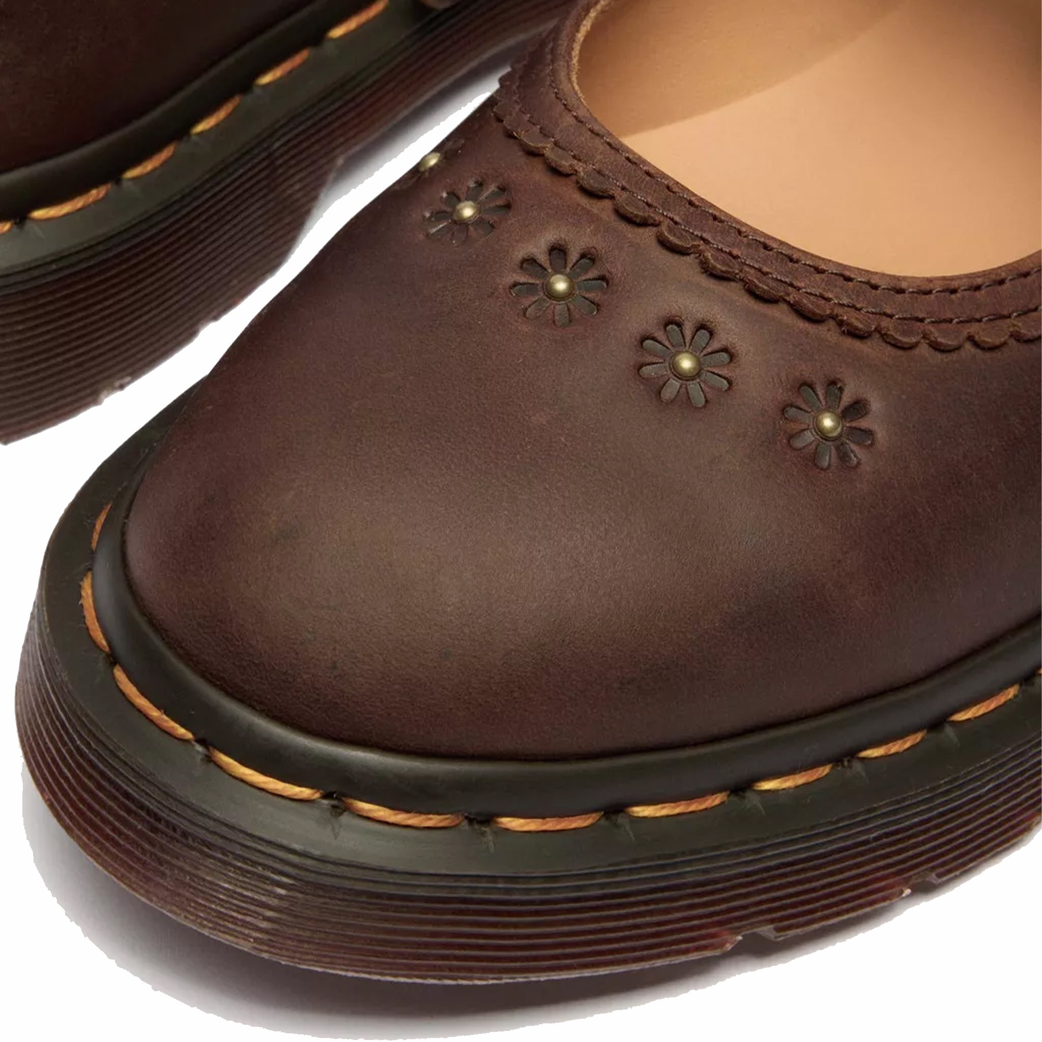 Dr. Martens Women's Mary Jane Flower Shoes - Crazy Horse (Dark Brown) - August Shop