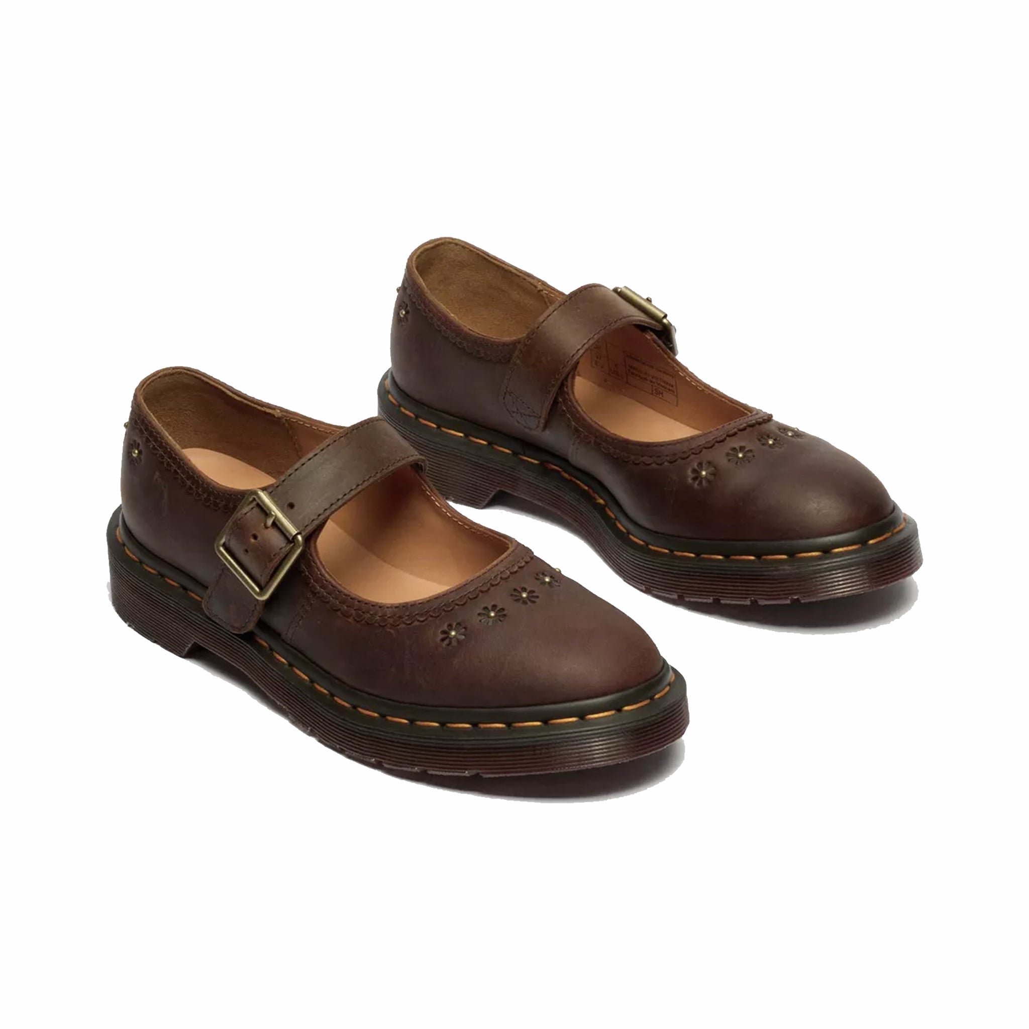 Dr. Martens Women's Mary Jane Flower Shoes - Crazy Horse (Dark Brown) - August Shop