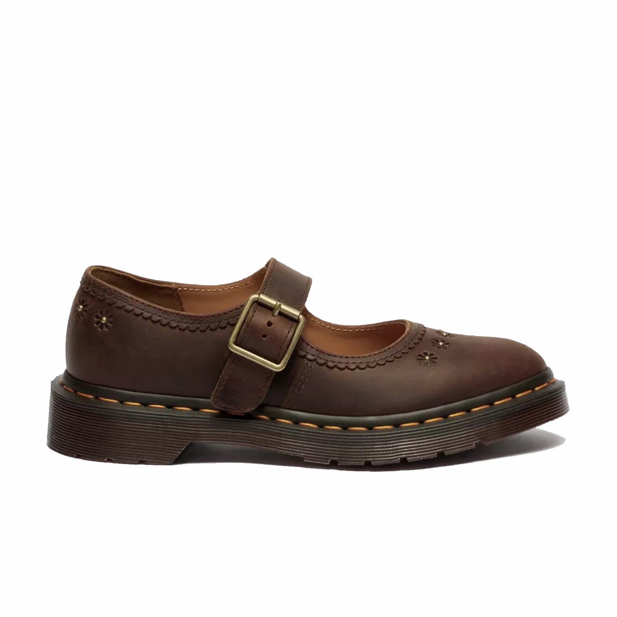 Dr. Martens Women's Mary Jane Flower Shoes - Crazy Horse (Dark Brown) - August Shop