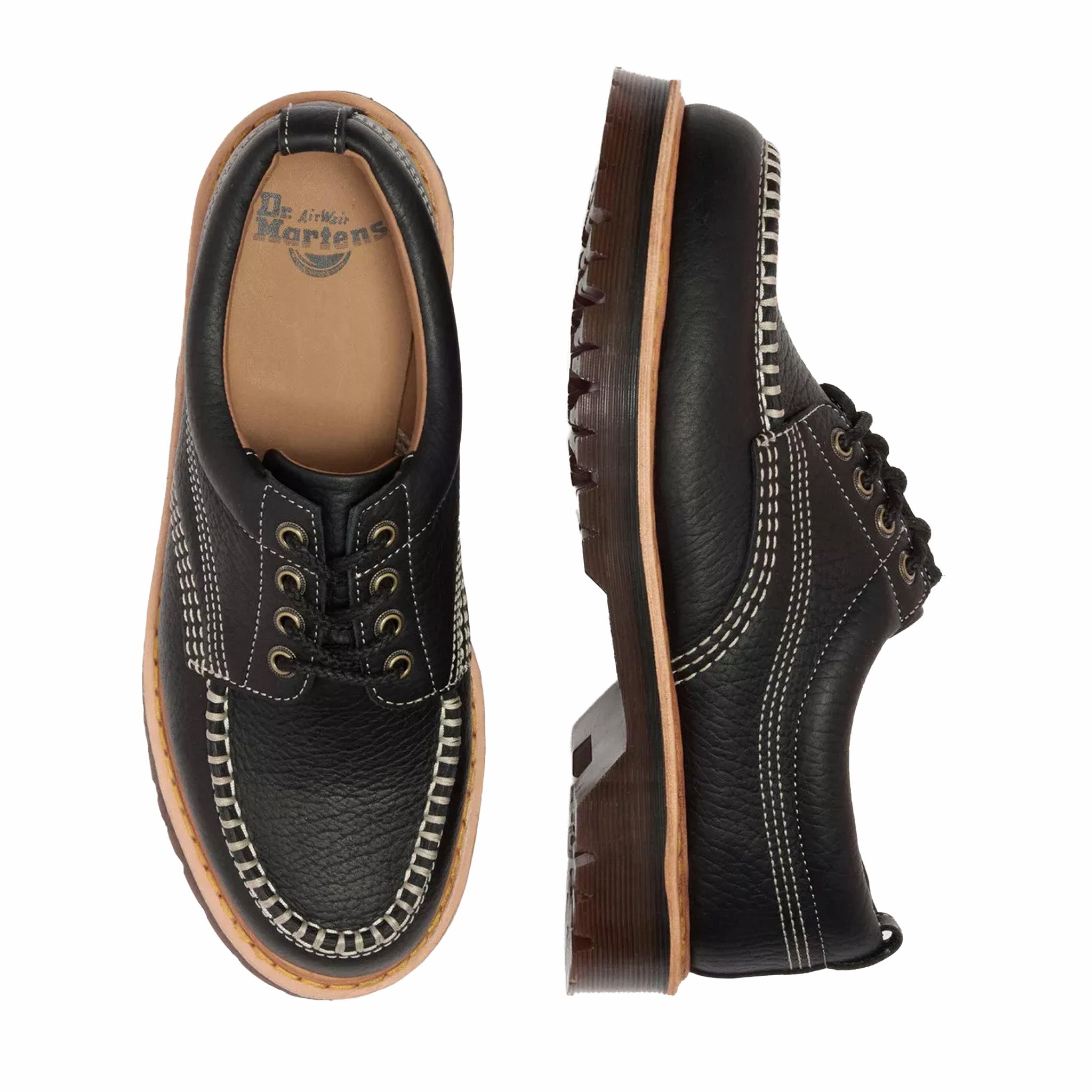 Dr. Martens Unisex Lowell Leather Moc Toe Shoes - Black (Wild Grain) - August Shop