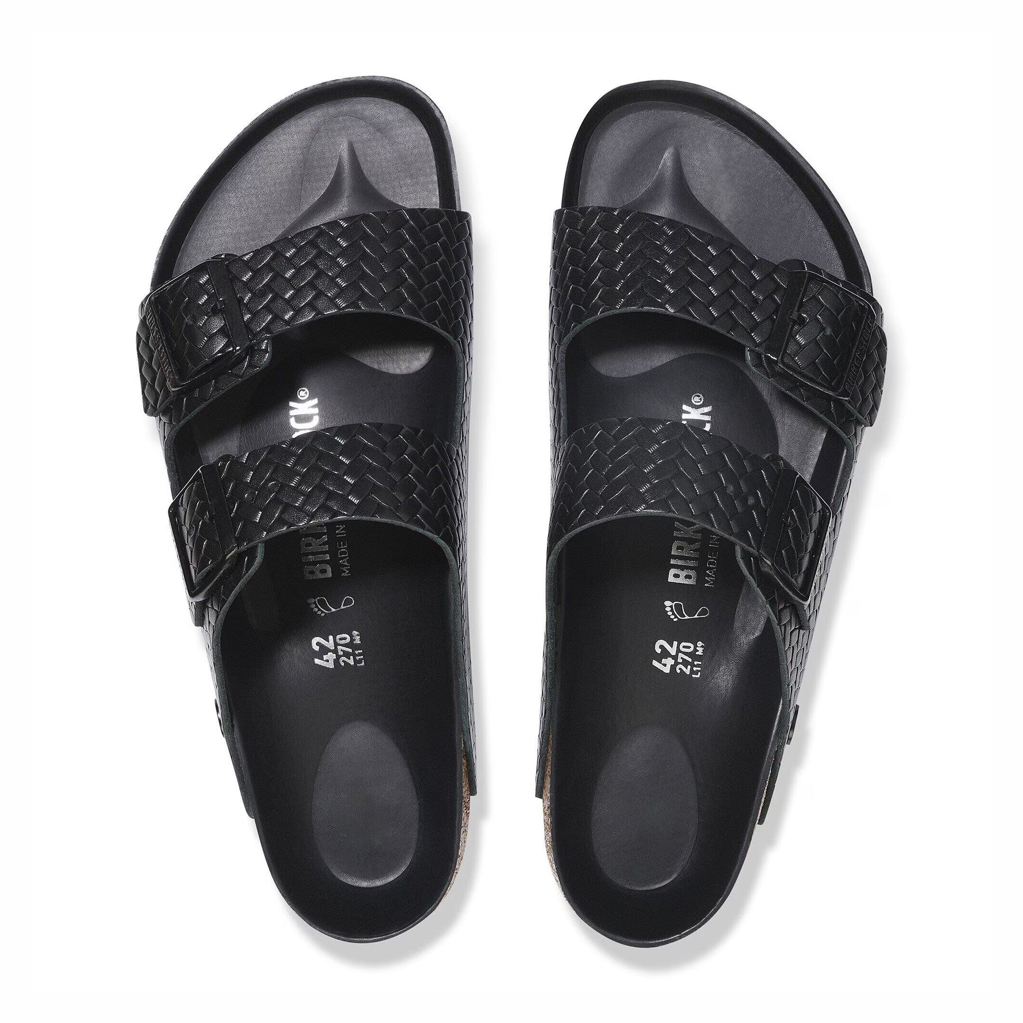 Birkenstock Women's Arizona Leather - Narrow (Woven Embossed Black) - August Shop