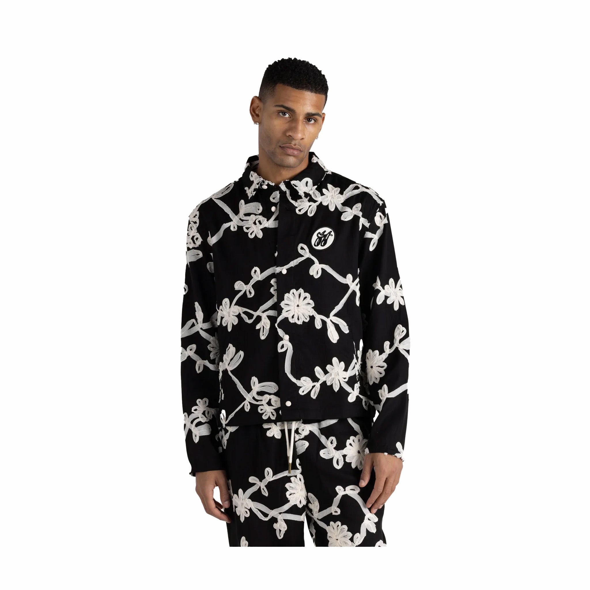 Honor The Gift Floral Ribbon Button Up (Black/White) - August Shop
