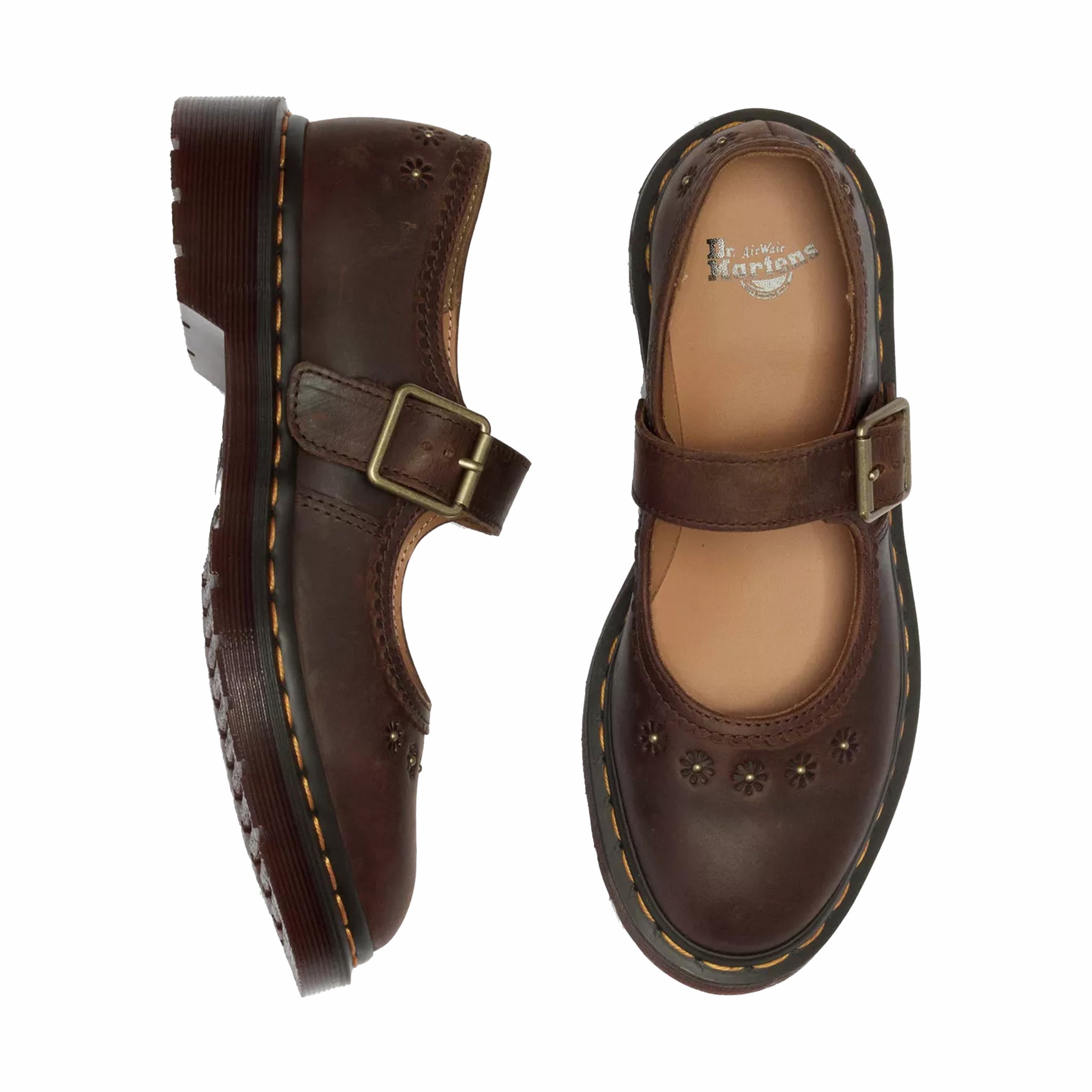 Dr. Martens Women's Mary Jane Flower Shoes - Crazy Horse (Dark Brown) - August Shop