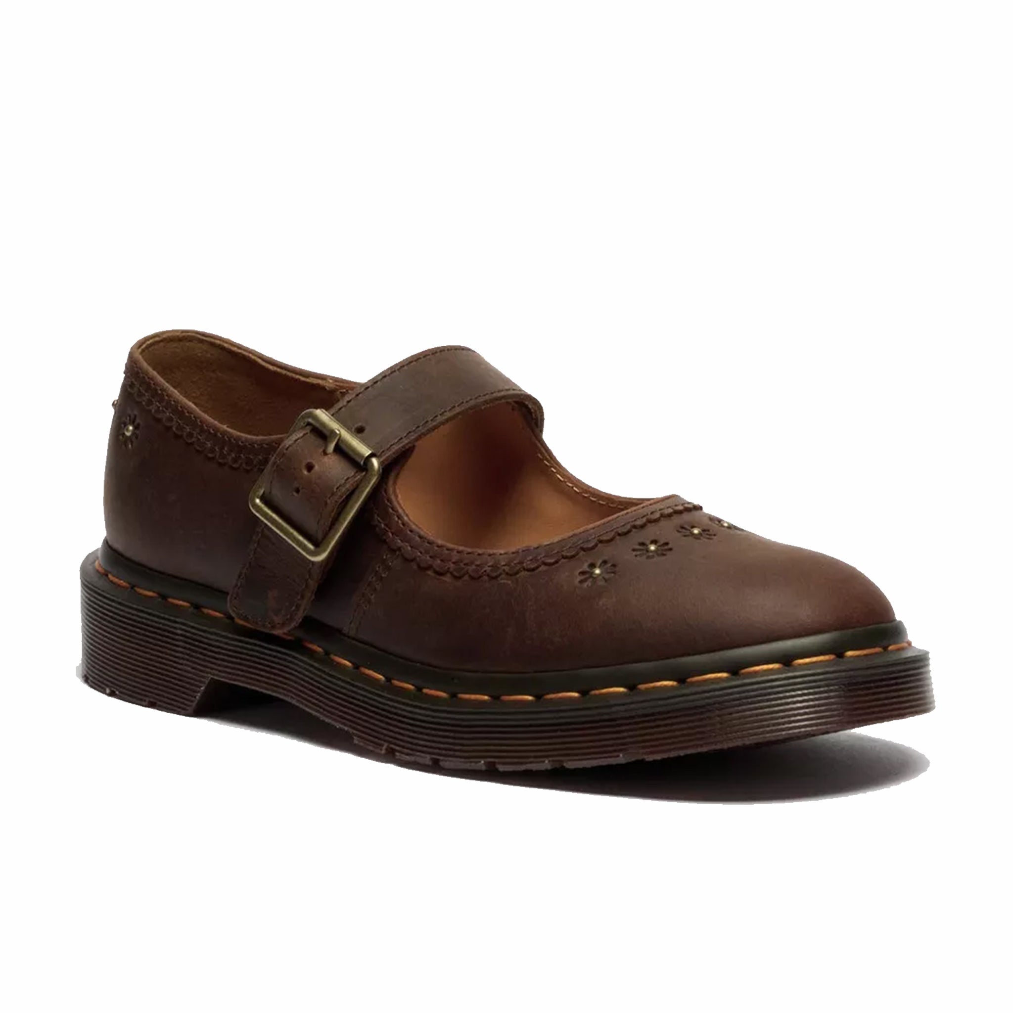 Dr. Martens Women's Mary Jane Flower Shoes - Crazy Horse (Dark Brown) - August Shop