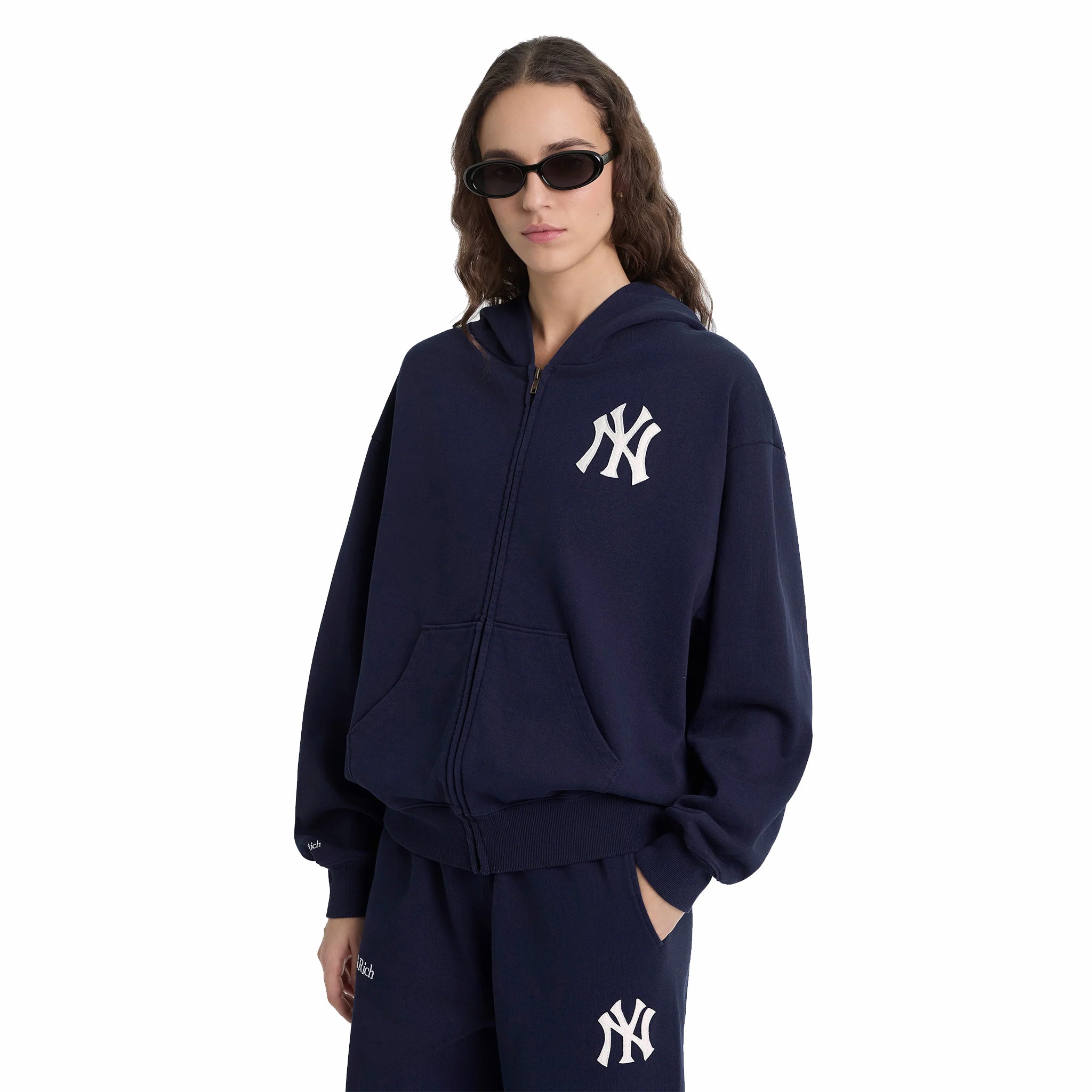 Sporty &amp; Rich Men's Heritage Yankees Serif Zip Hoodie (Dark Navy/White) - August Shop
