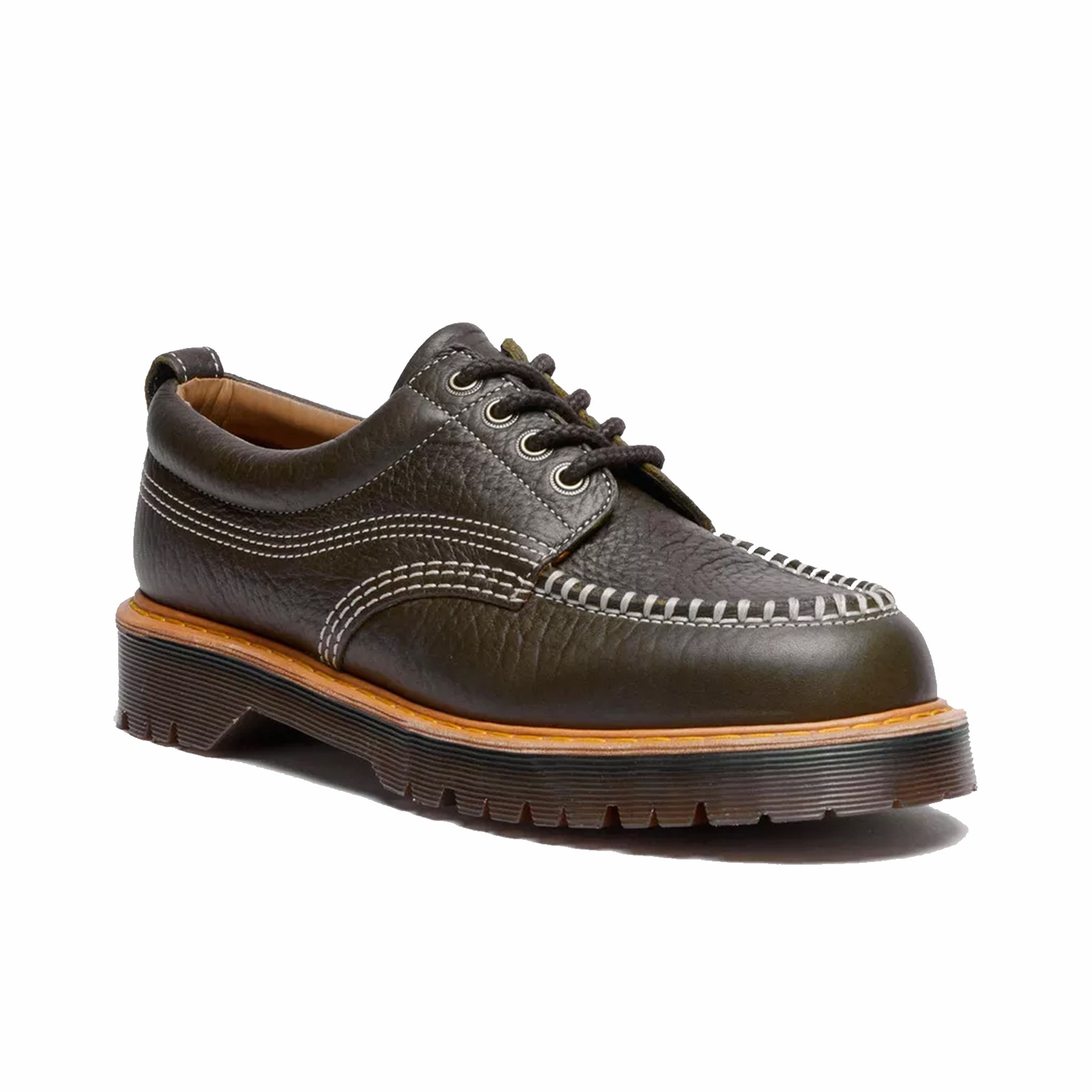 Dr. Martens Unisex Lowell Leather Moc Toe Shoes - DMS Olive (Wild Grain) - August Shop