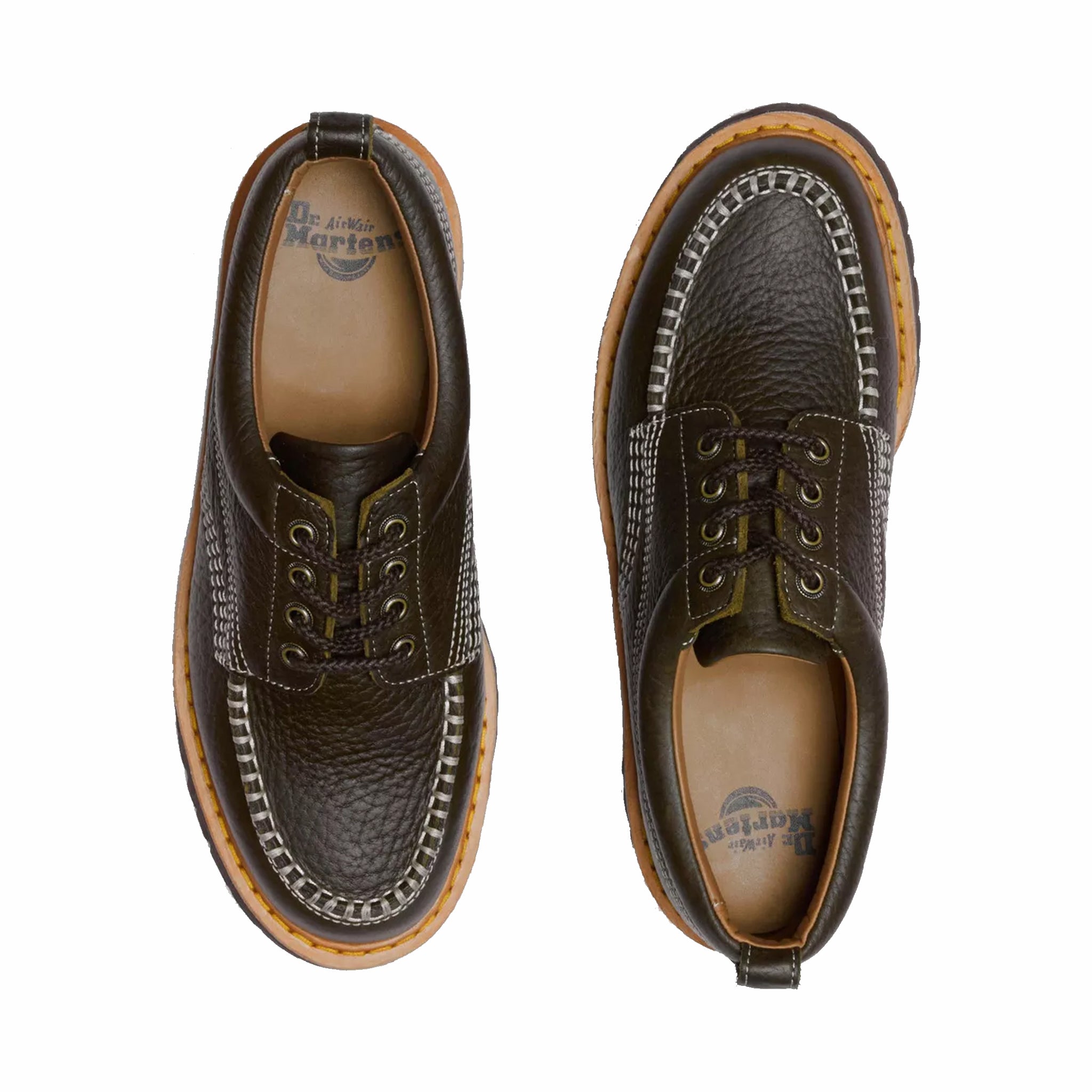 Dr. Martens Unisex Lowell Leather Moc Toe Shoes - DMS Olive (Wild Grain) - August Shop